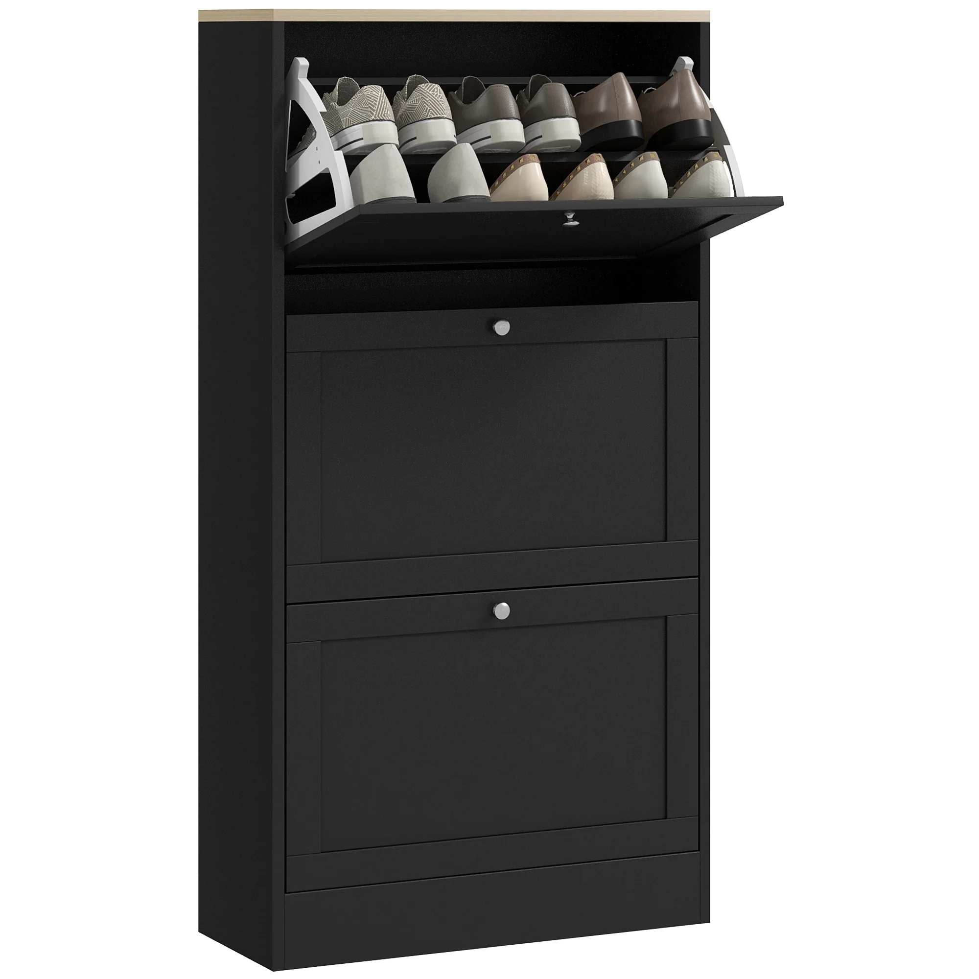 HOMCOM Narrow Shoe Storage Cabinet for Entryway with 3 Flip Drawers and Adjustable Shelves