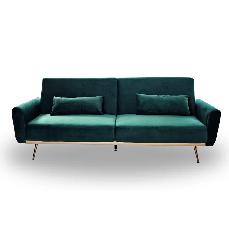 Chillax Gold 83.86" Velvet Square Arm Sleeper Sofa