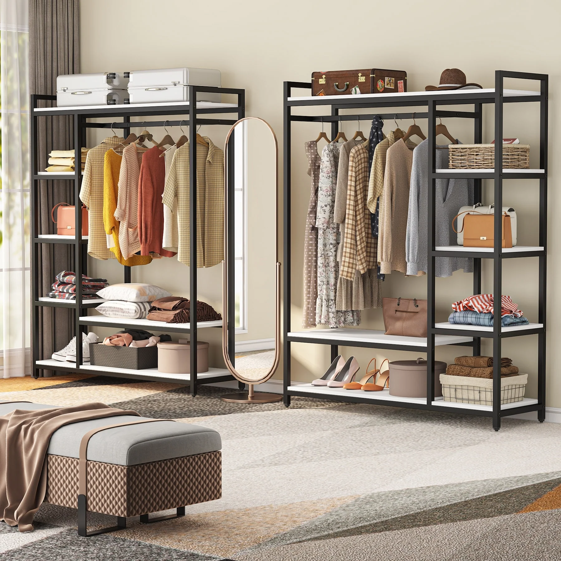 79 inche tall Freestanding Clothes Closet, Garment Rack with Shelves and Hanging rod clothing closet