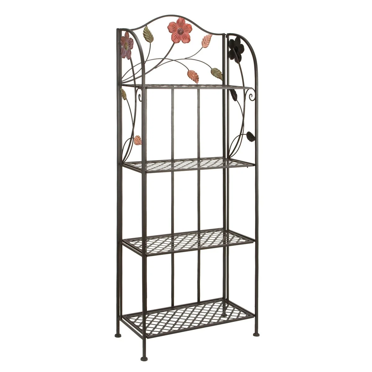 Metal Floral Indoor Outdoor Tall Folding 4 Shelves Bakers Rack - Black - Roche River Decor