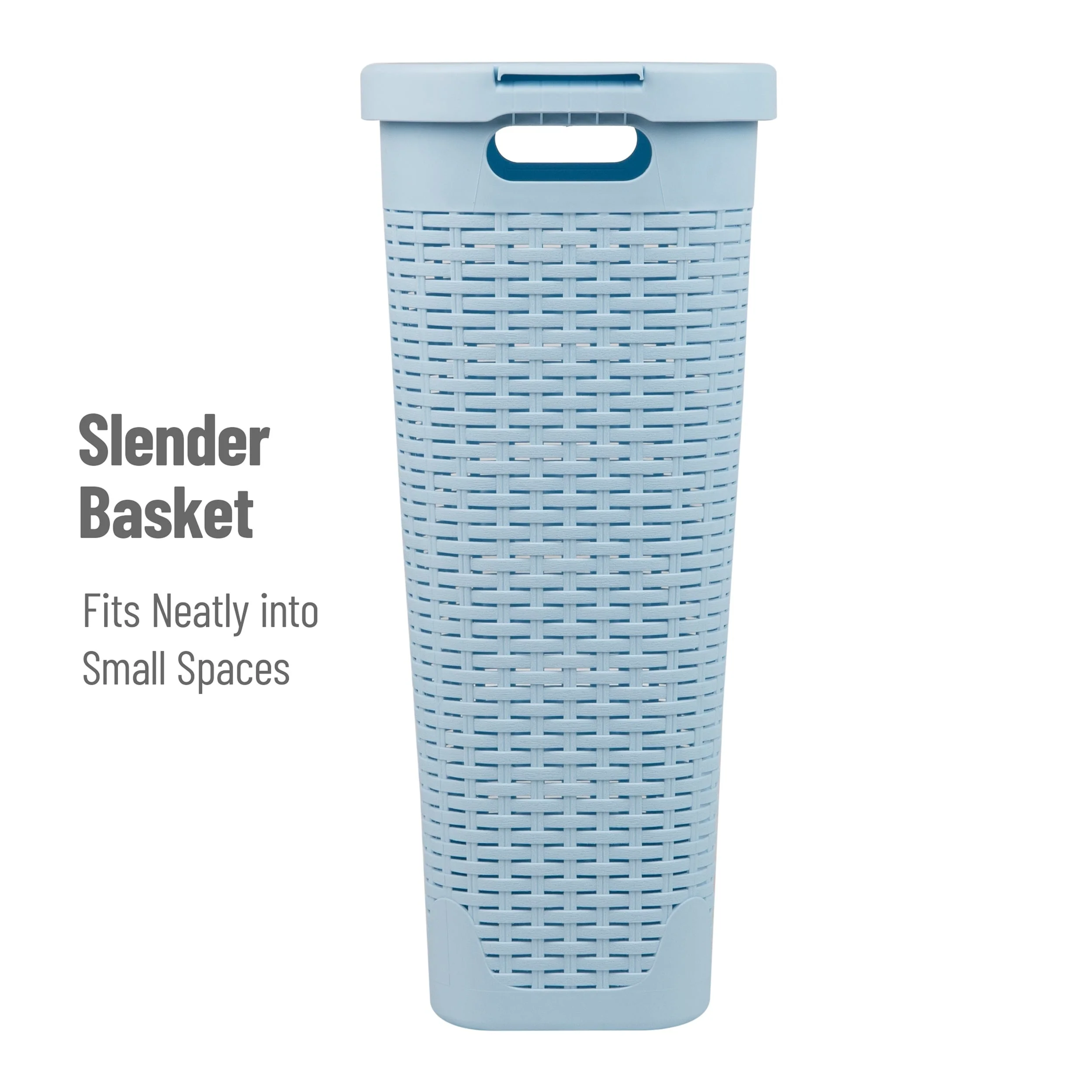 Mind Reader 40L Slim Laundry Hamper, Clothes Basket, Lid, Wicker Design, Plastic, 18