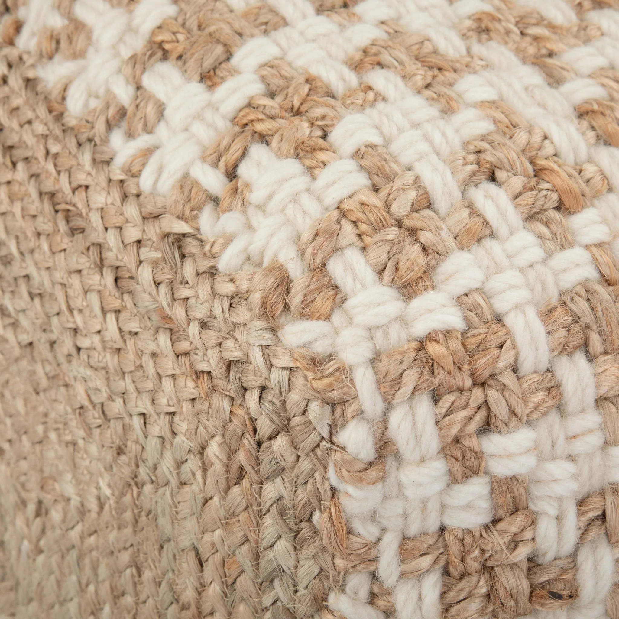 Multi-functional Cube Pouf with Cotton, Wool and Jute Woven Pattern