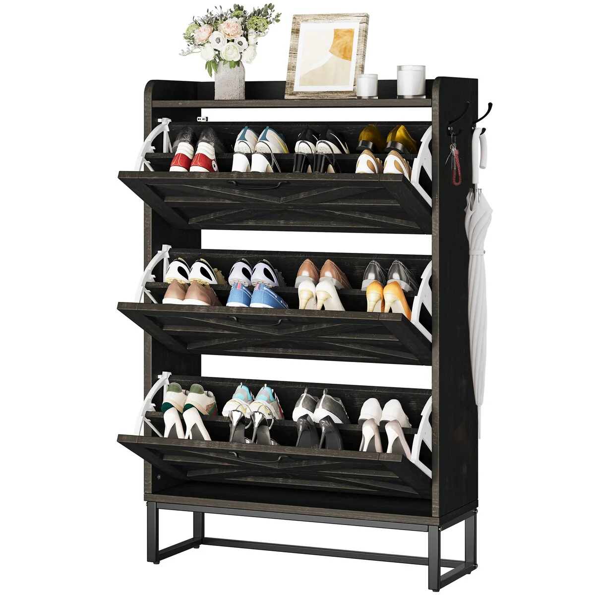 Moasis Farmhouse Flip Shoe Cabinet Shoe Storage Cabinet with 3 Flip Doors Adjustable Shelf - 31.4