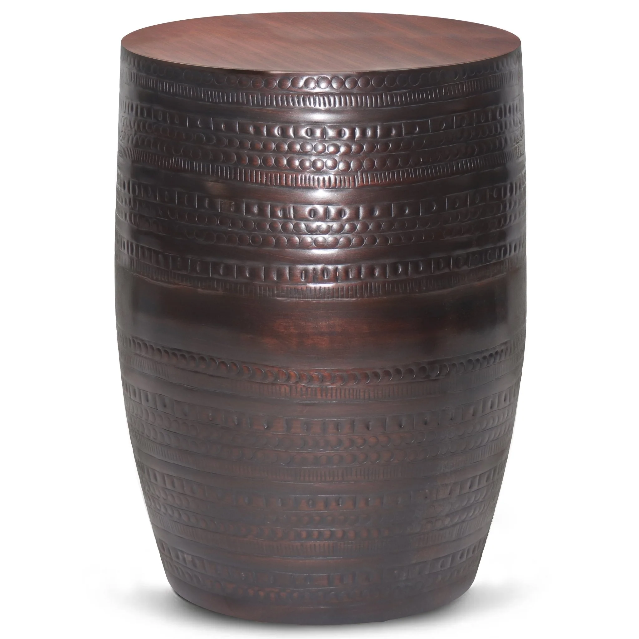 Heights Solid Metal Drum-Shaped Accent Table with Distinctive Texture