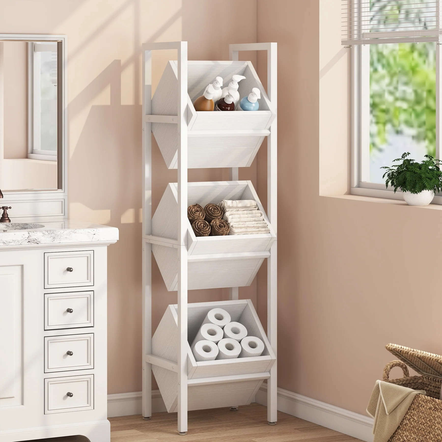 Vertical Standing Basket Storage Tower for Kitchen Bathroom Living Room