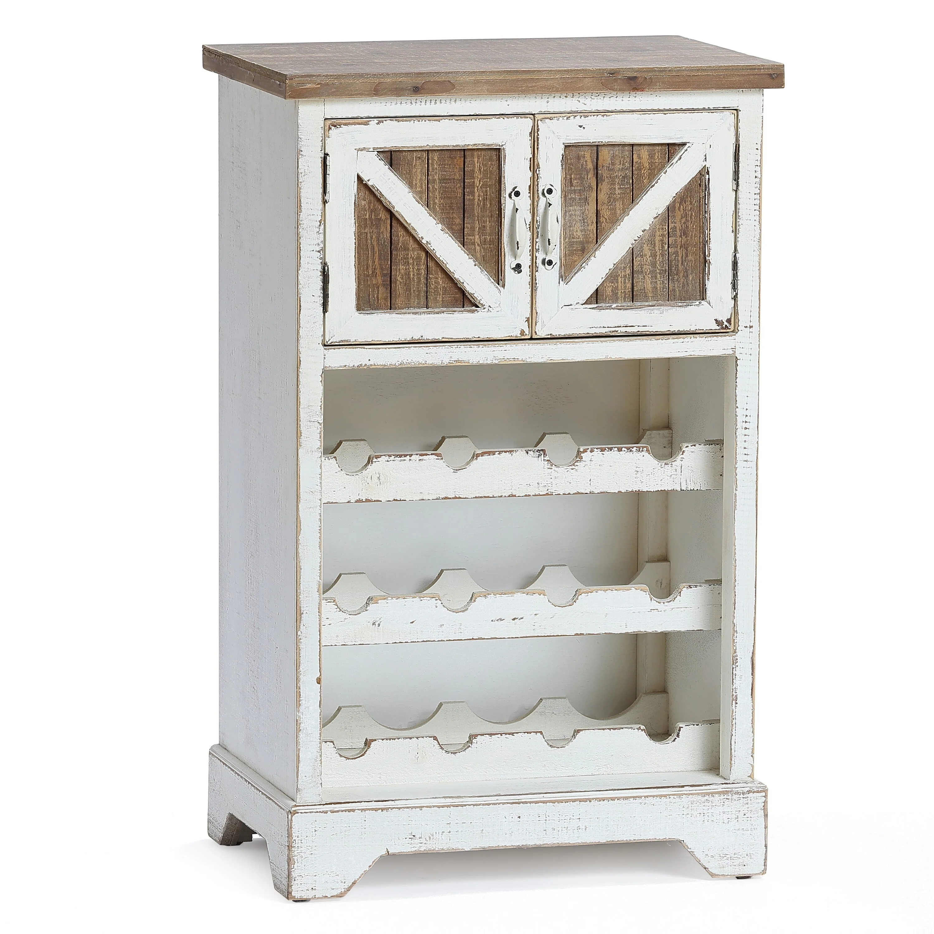 White and Natural Wood 2-Door Wine Cabinet - 30.9
