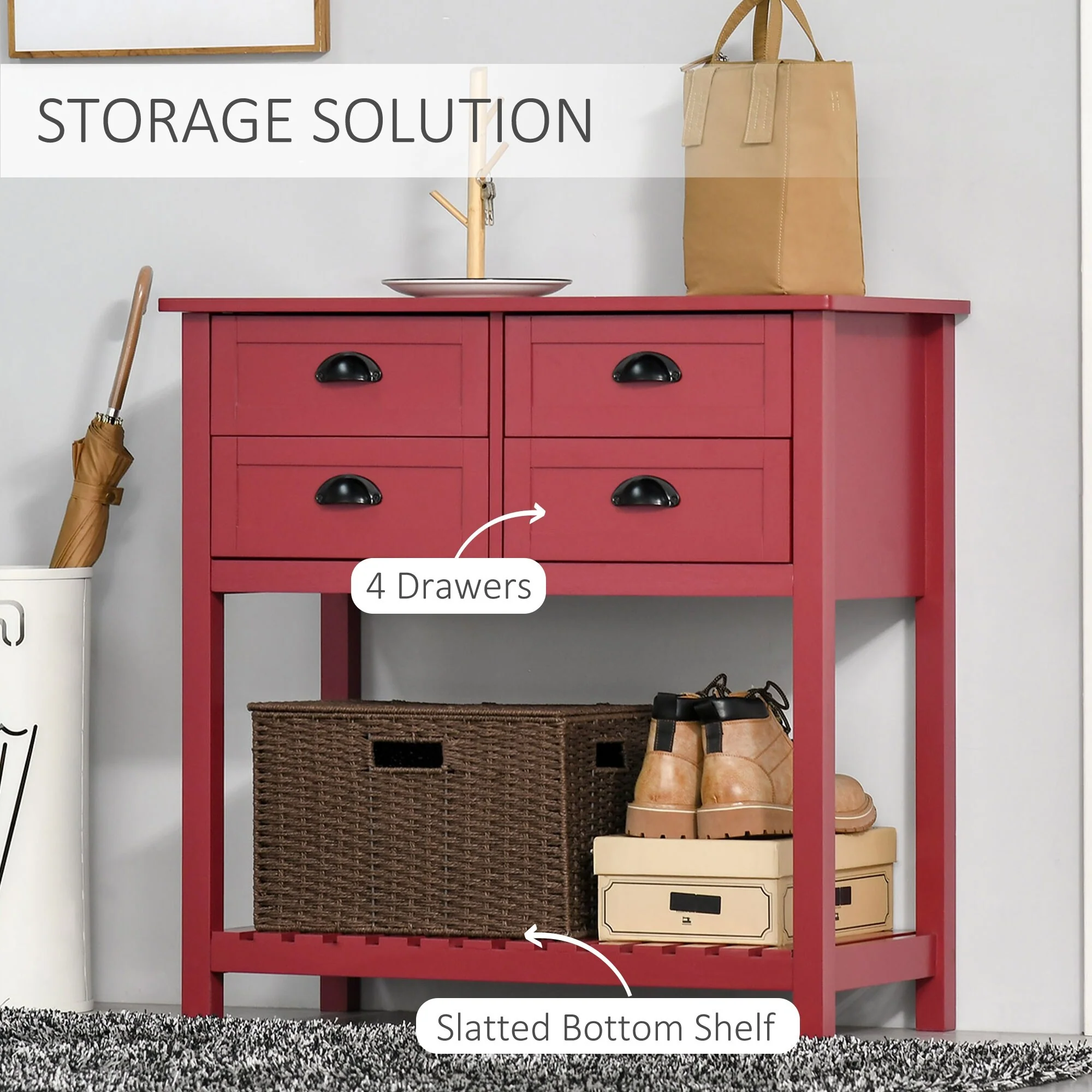 HOMCOM Sideboard Buffet Cabinet, Storage Serving Console Table with 4 Drawers and Slatted Bottom Shelf for Kitchen, Living Room
