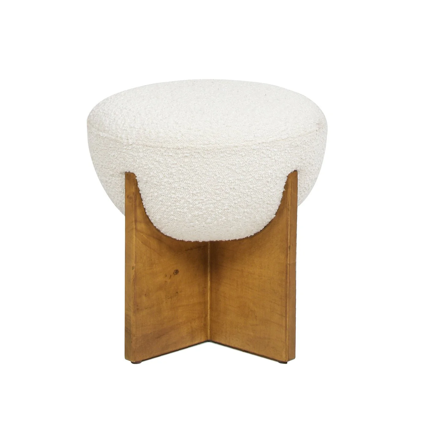 Aviation Round Upholstered Cocktail Ottoman with Natural Wood Base