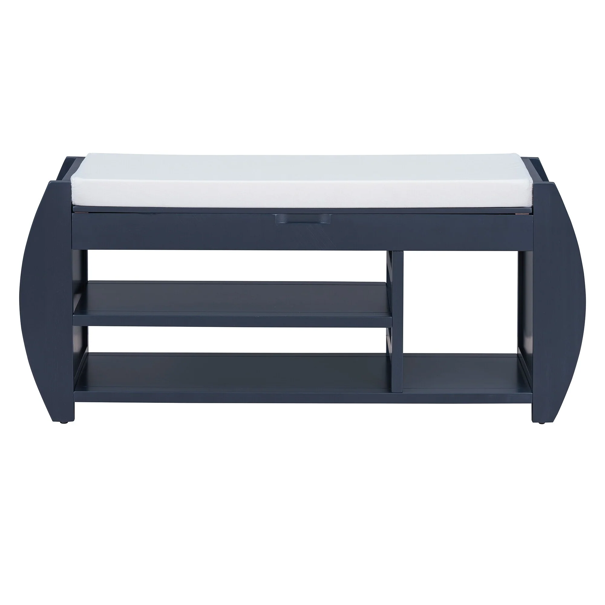 Multifunctional Storage Bench with Cushion and Curved Side Panel for Entrance and Living Room