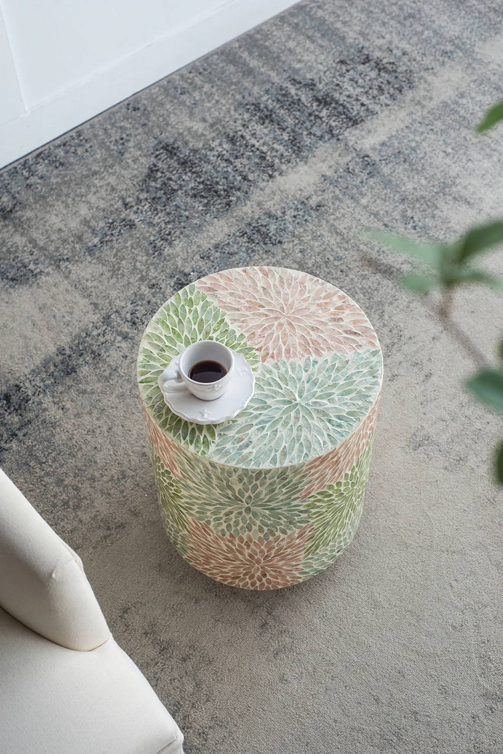 Floral Cylindrical Capiz Side Table