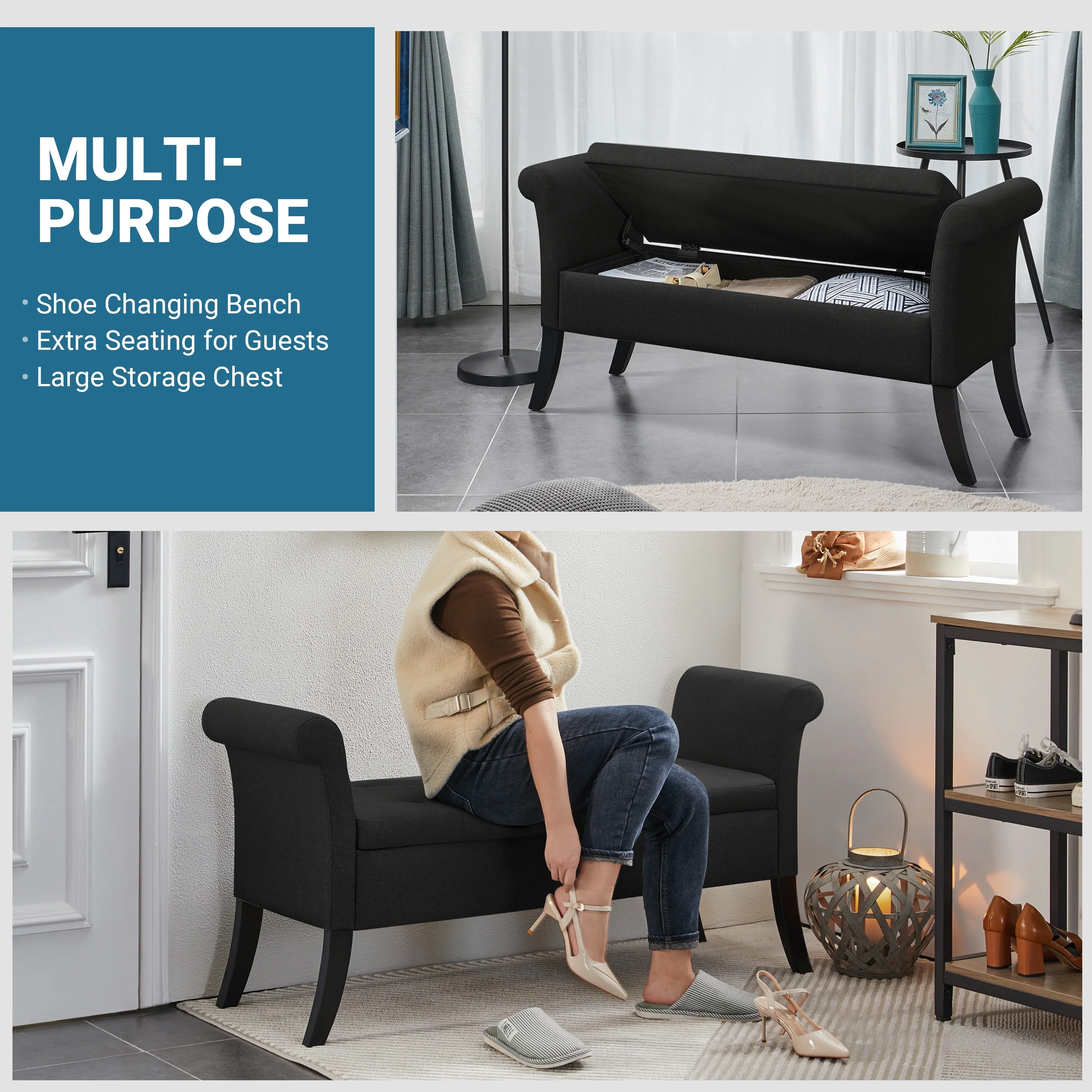 Yaheetech Modern Fabric Tufted Storage Bench with Cushioned Ottoman