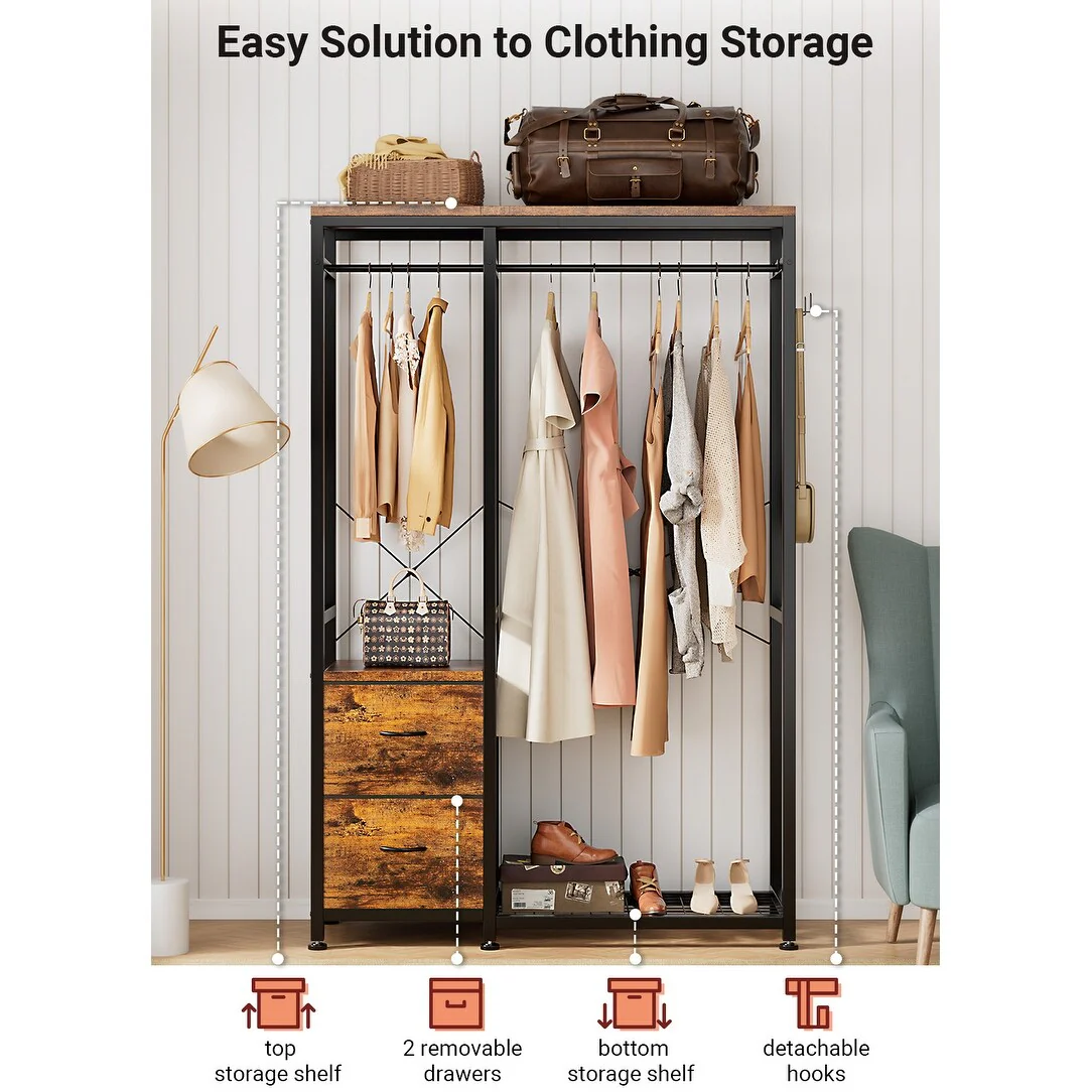 Clothes Rack, Closet Organizer with Storage Shelves, Hanging Bar, Drawers - 47.24