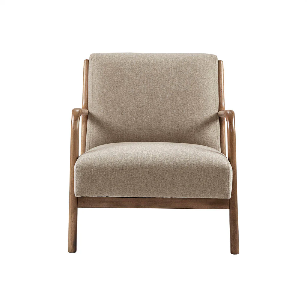 Upholstered Lounge Chair with Curved Arms and Solid Wood Frame