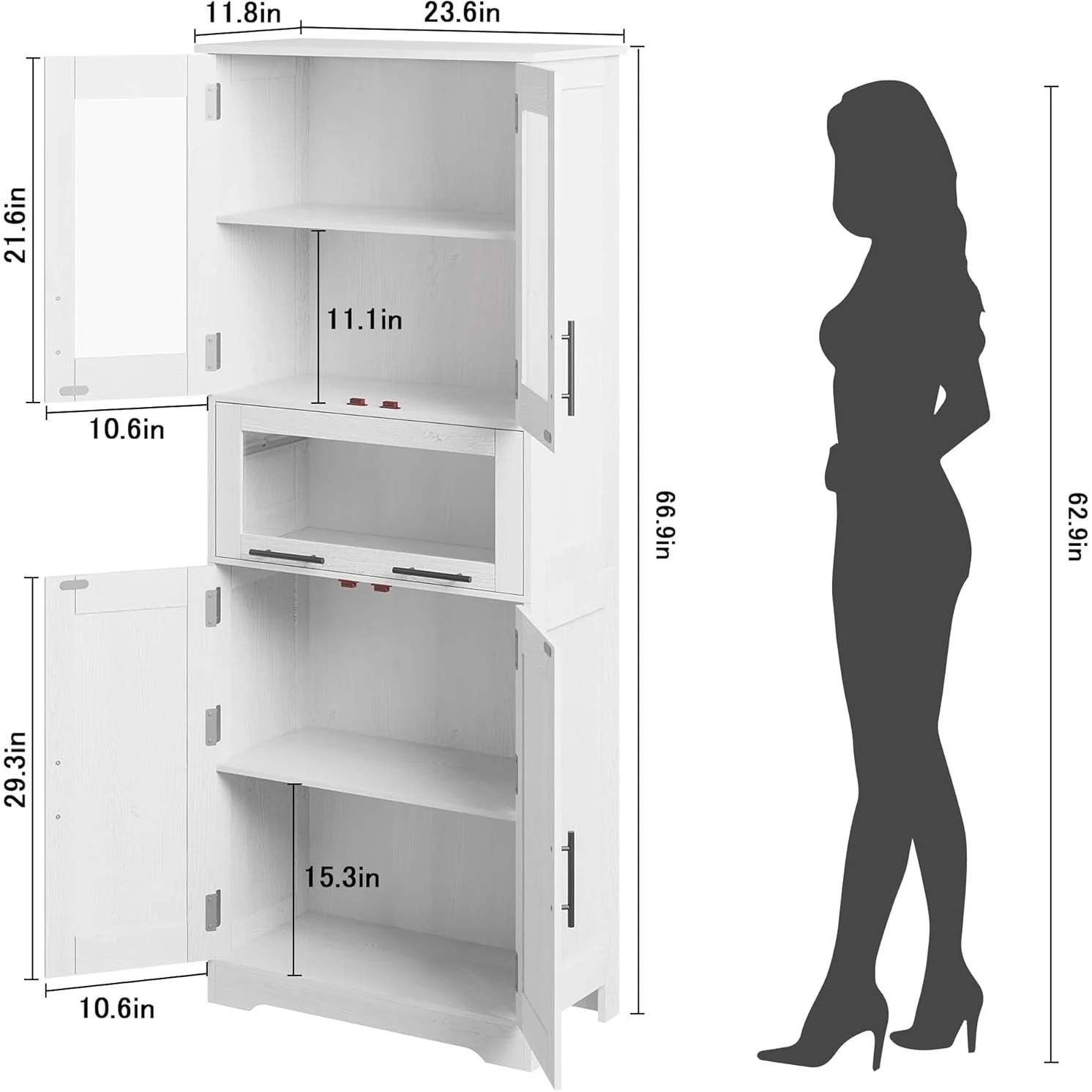 Tall Bathroom Cabinet, Linen Storage Cabinet with Doors and Adjustable Shelves and Drawer