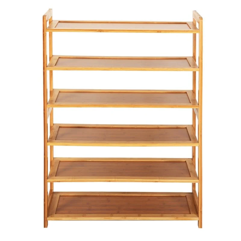 6-Tier Wood Shoe Shelf Storage Organizer Free Standing Shoe Rack Shelves