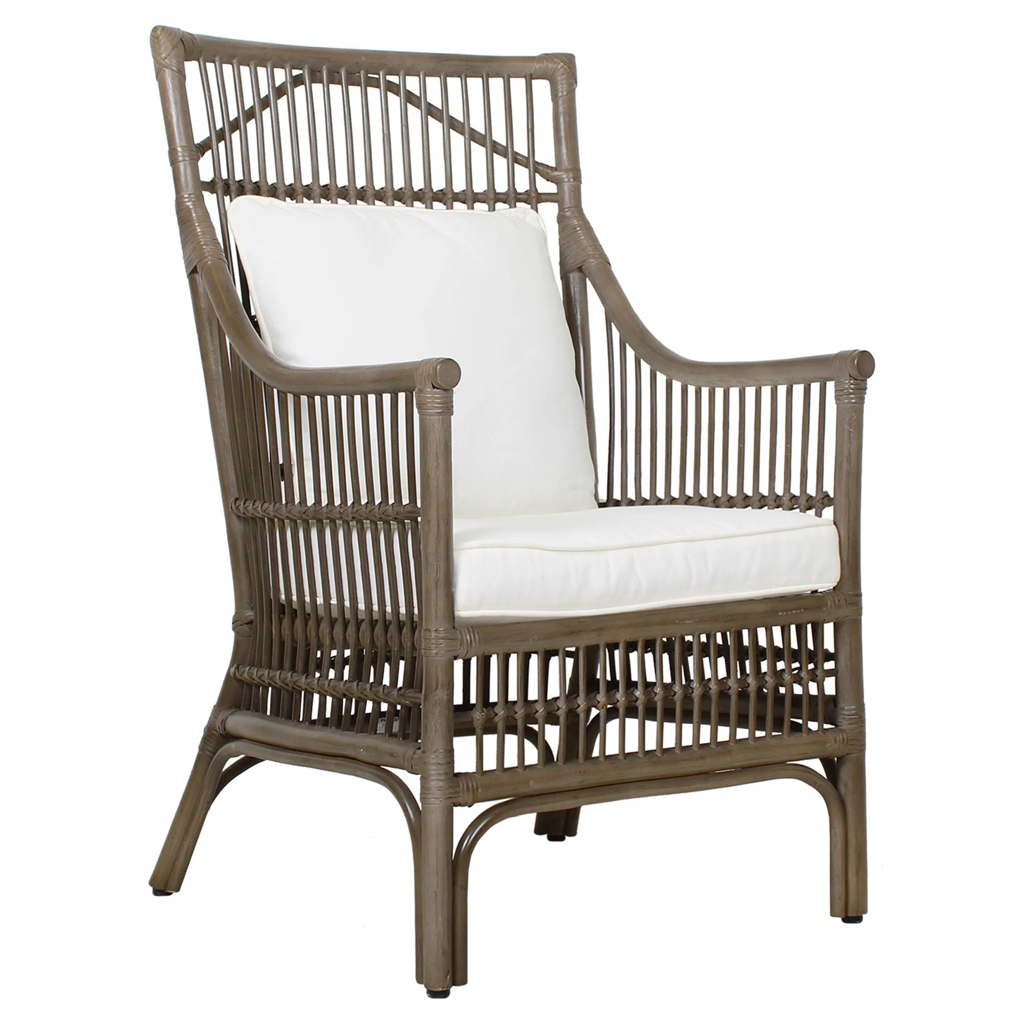 Rattan Slat Back Dining Arm Chair Dark Brown