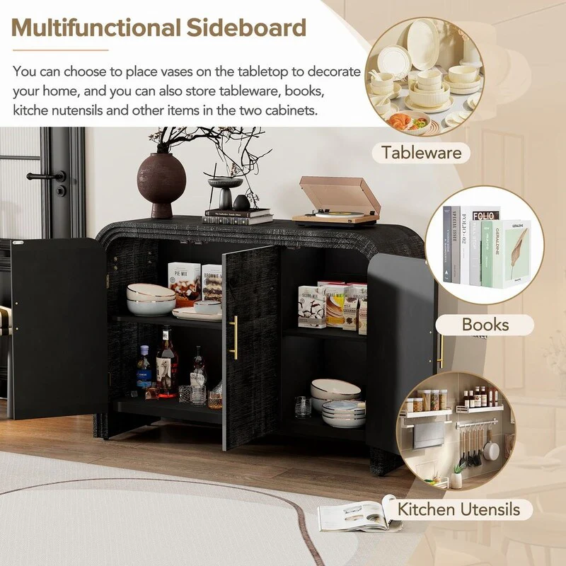 47.2''W Sideboard with Gold Handles and Adjustable Dividers - N/A