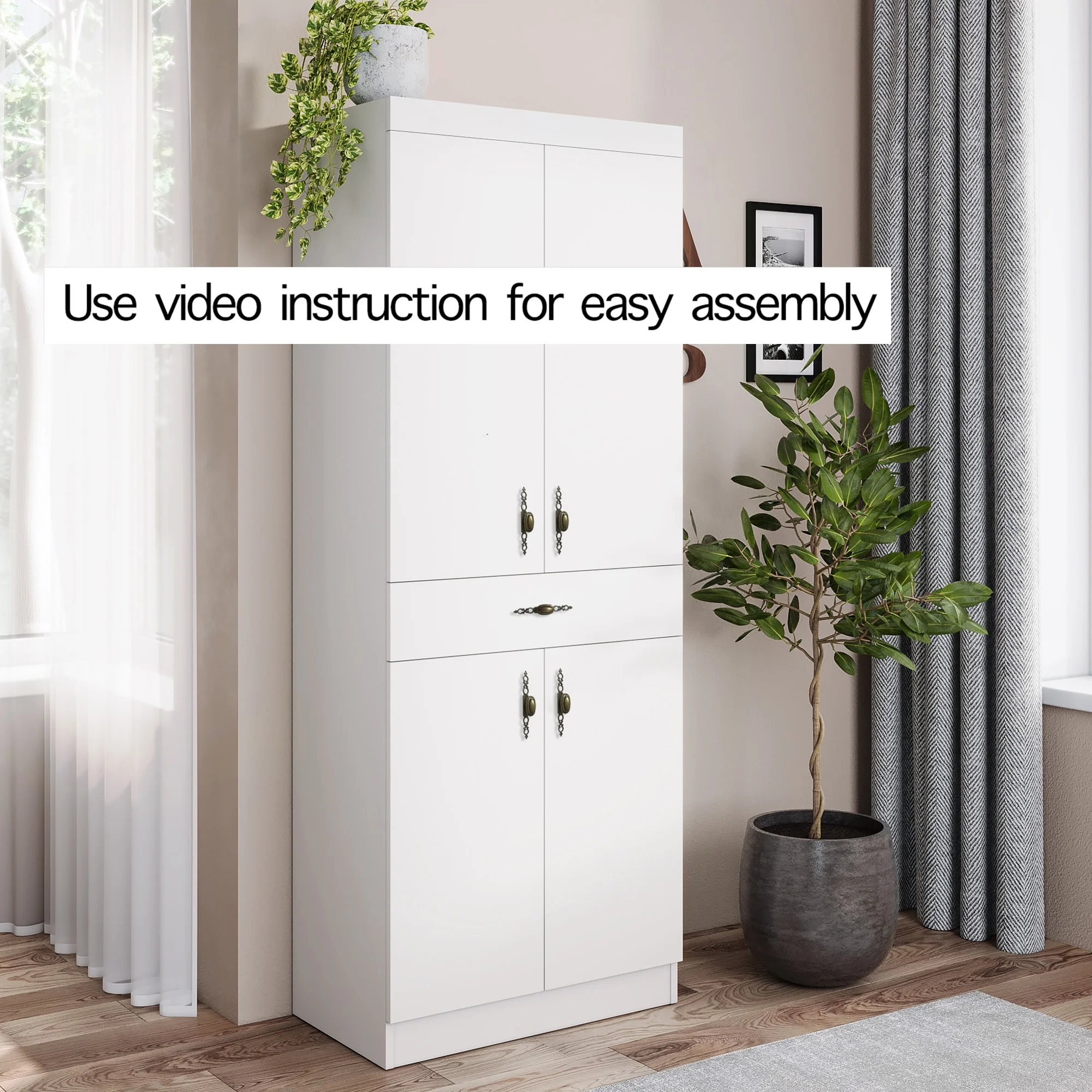 Living Skog Monti Food Pantry Storage Kitchen Cabinet with Adjustable Shelves and Drawer