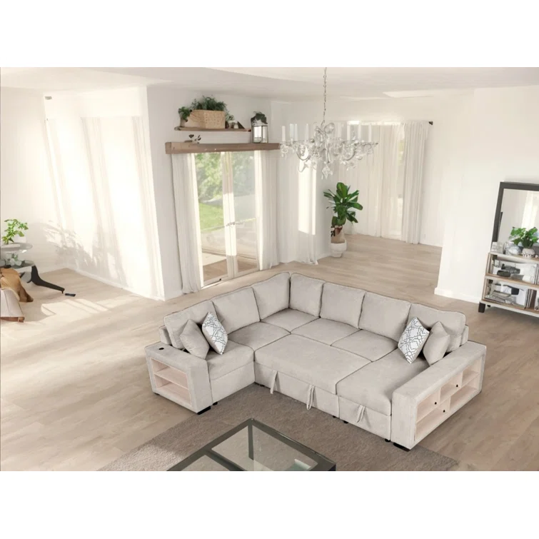 Mutsunori 109'' Chenille U-shaped sectional sofa Square Arms Sofa