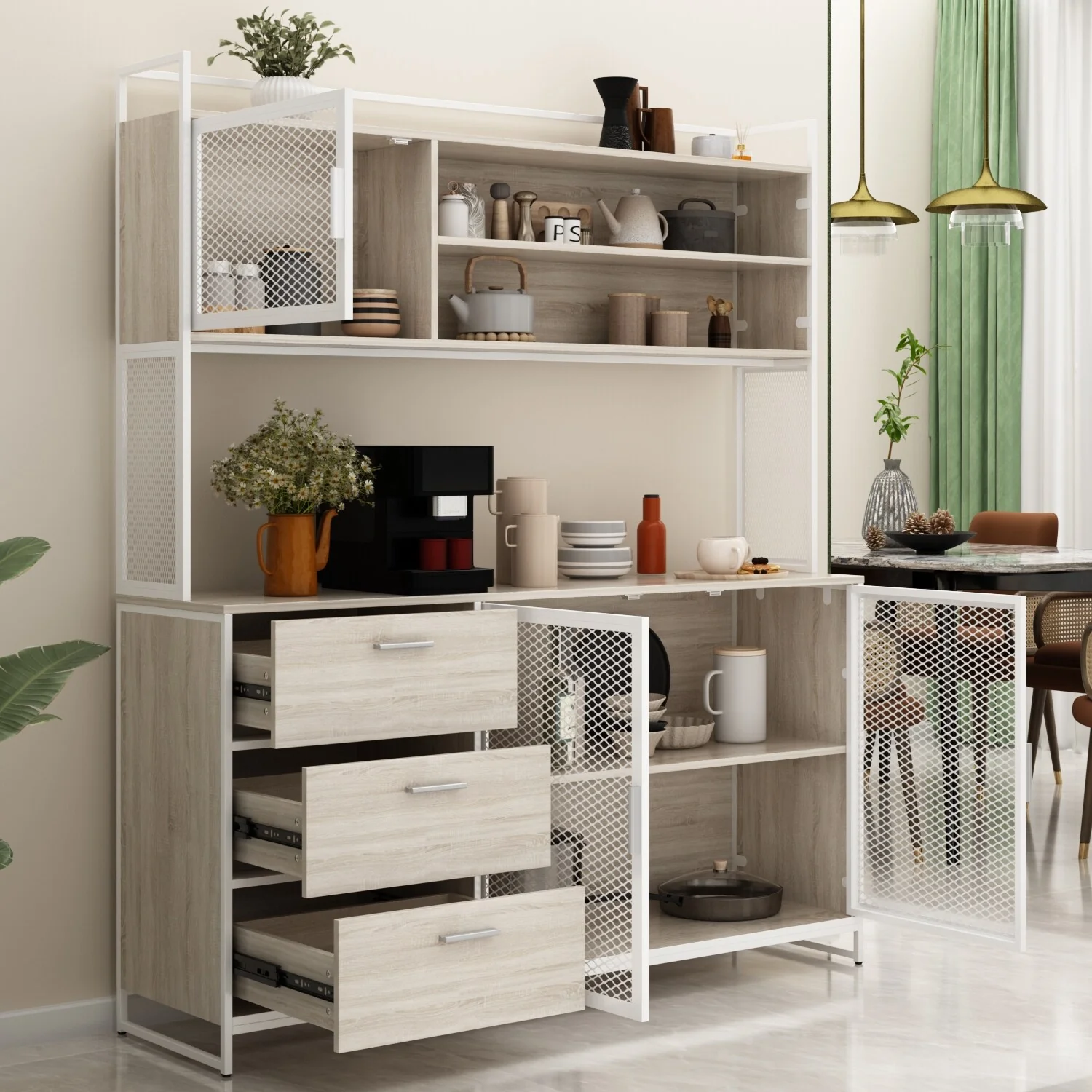 Large Buffet with Hutch,Kitchen Pantry Cupboard Sideboard