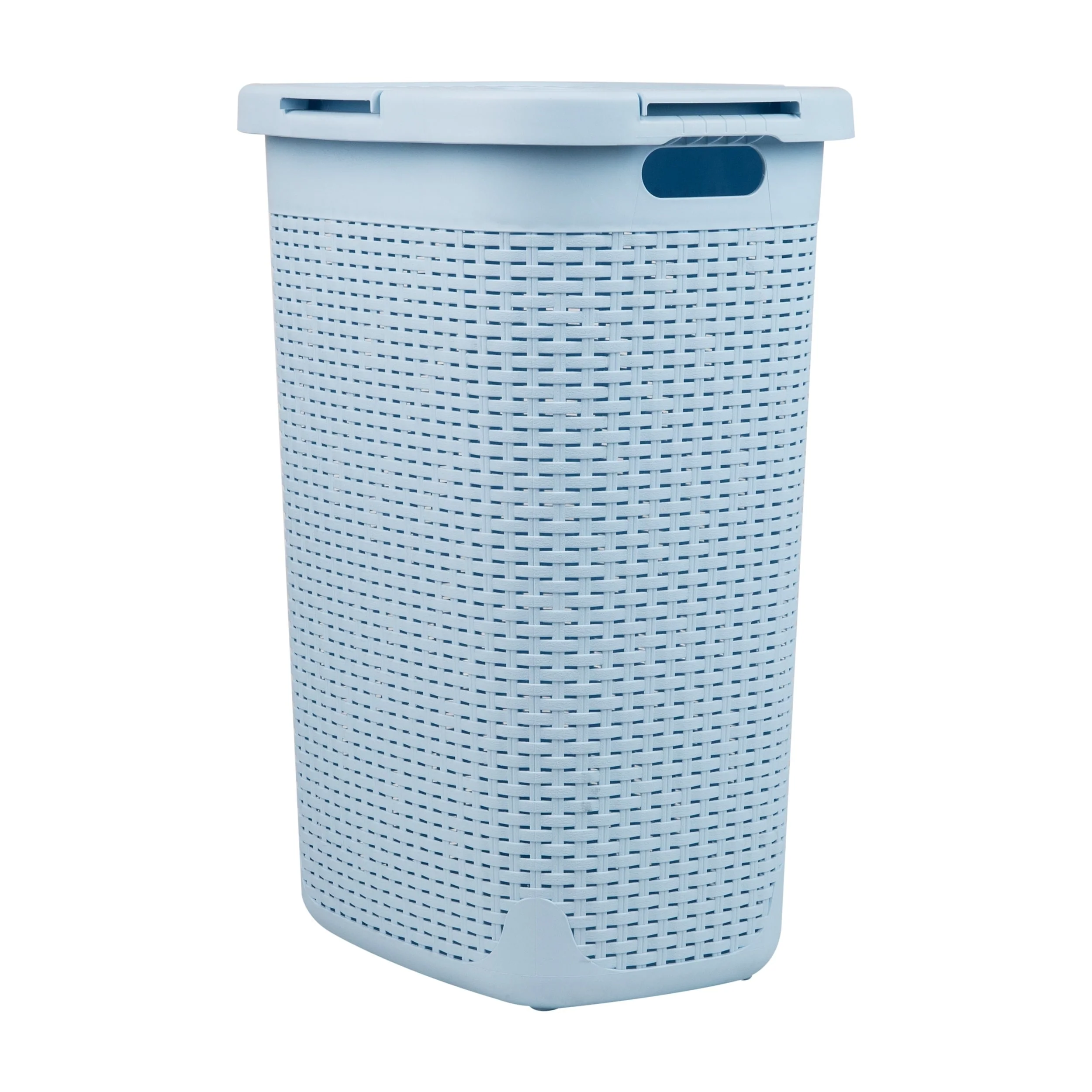 Mind Reader 60L Slim Laundry Hamper, Clothes Basket, Lid, Wicker Design, Plastic, 17.65