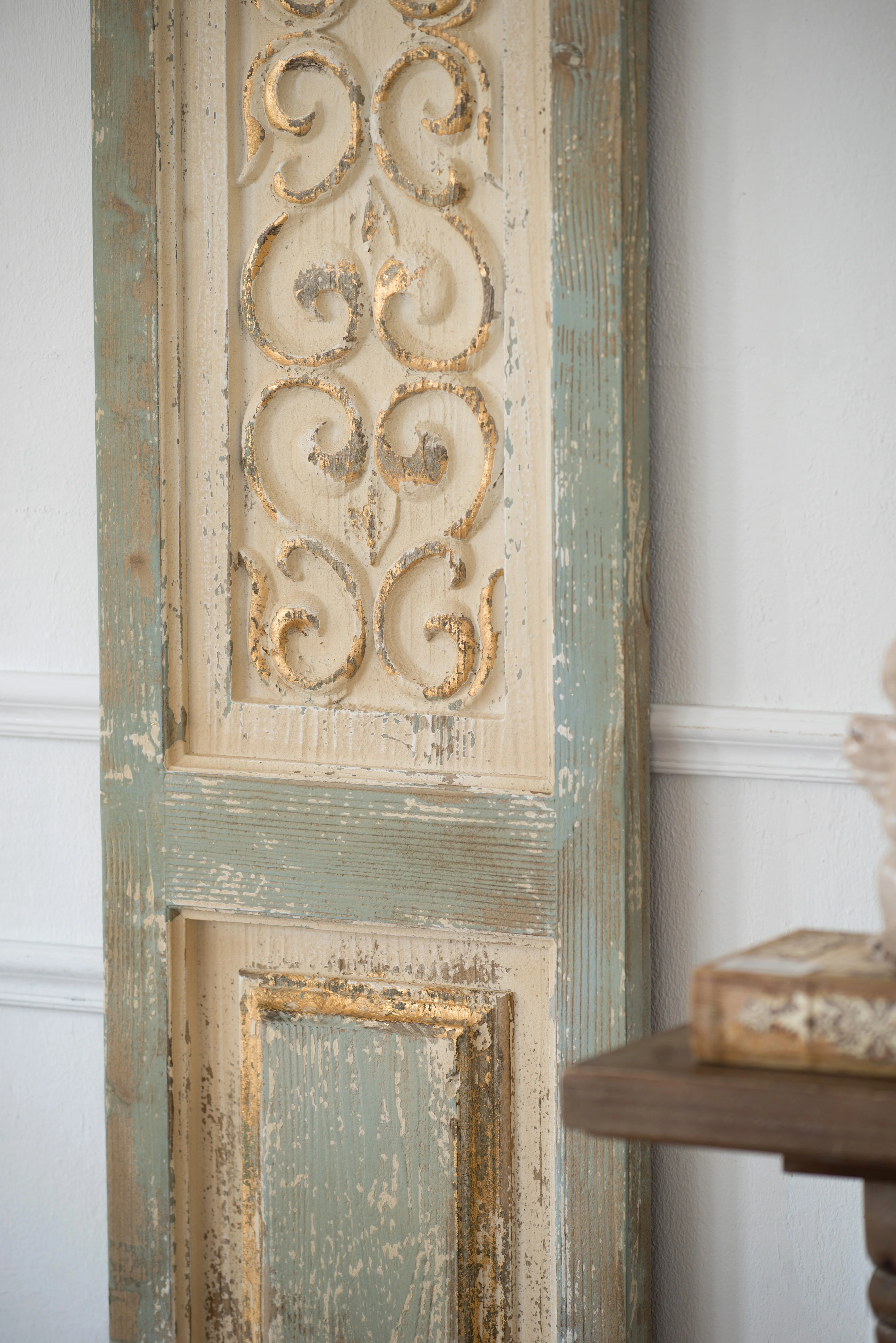 Wooden Rectangle Wall Decor with Scroll Details