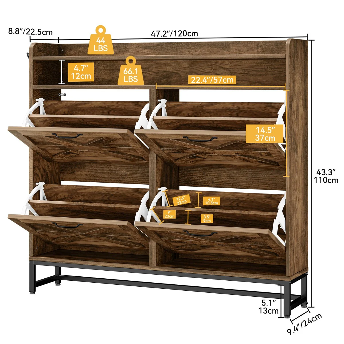 Moasis Farmhouse Flip Shoe Cabinet Shoe Storage Cabinet with 4 Flip Doors Adjustable Shelf - 47.2