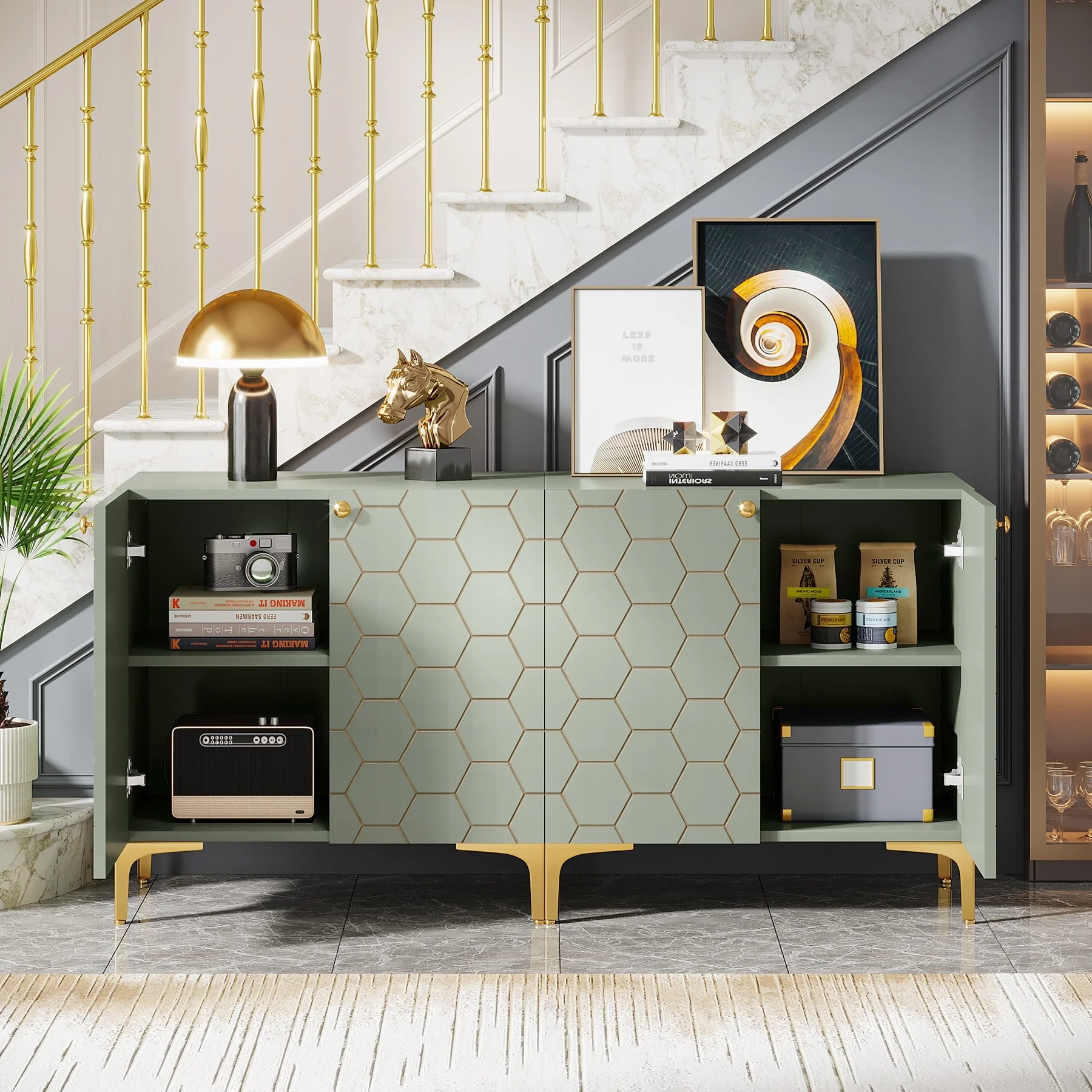 63'' Modern Accent Storage Cabinet with Metal Legs for Living Room Bedroom Kitchen Dining Room