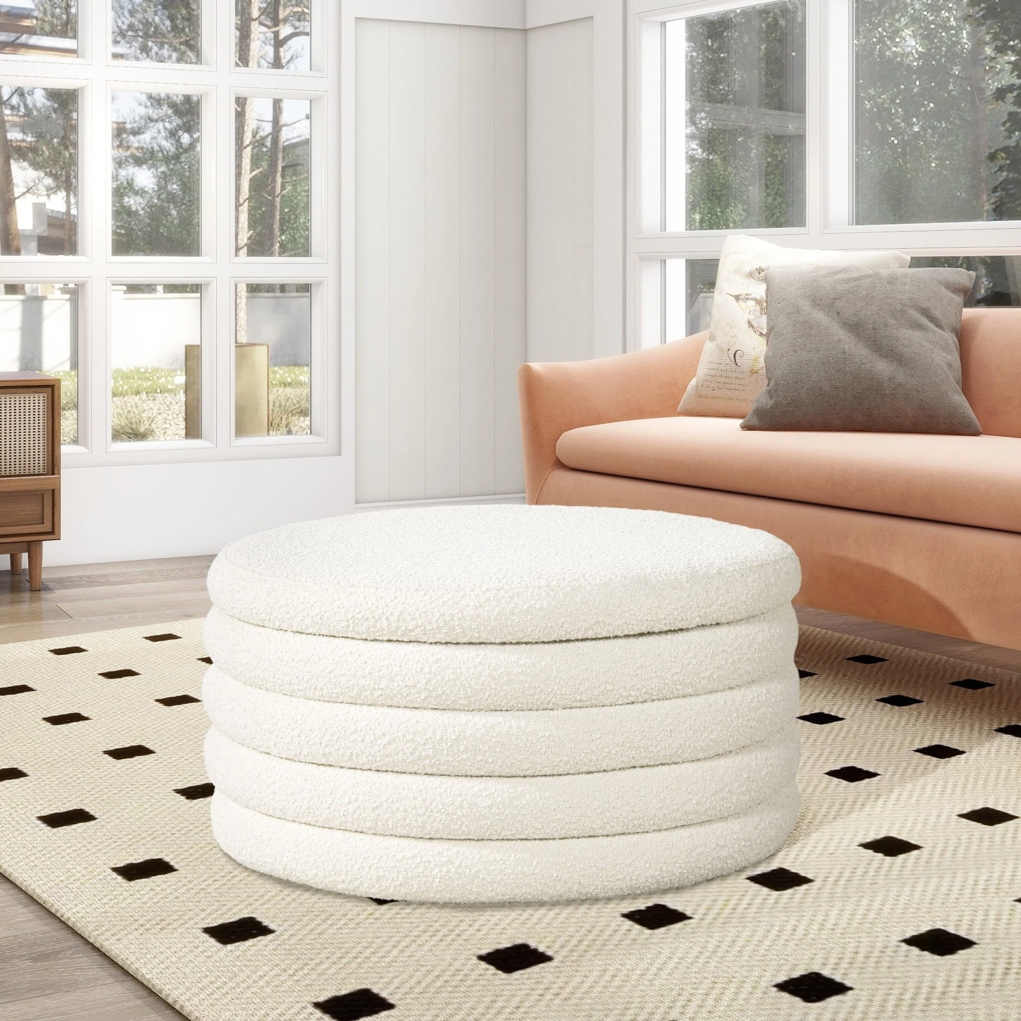 Capstone Round Upholstered Storage Cocktail Ottoman