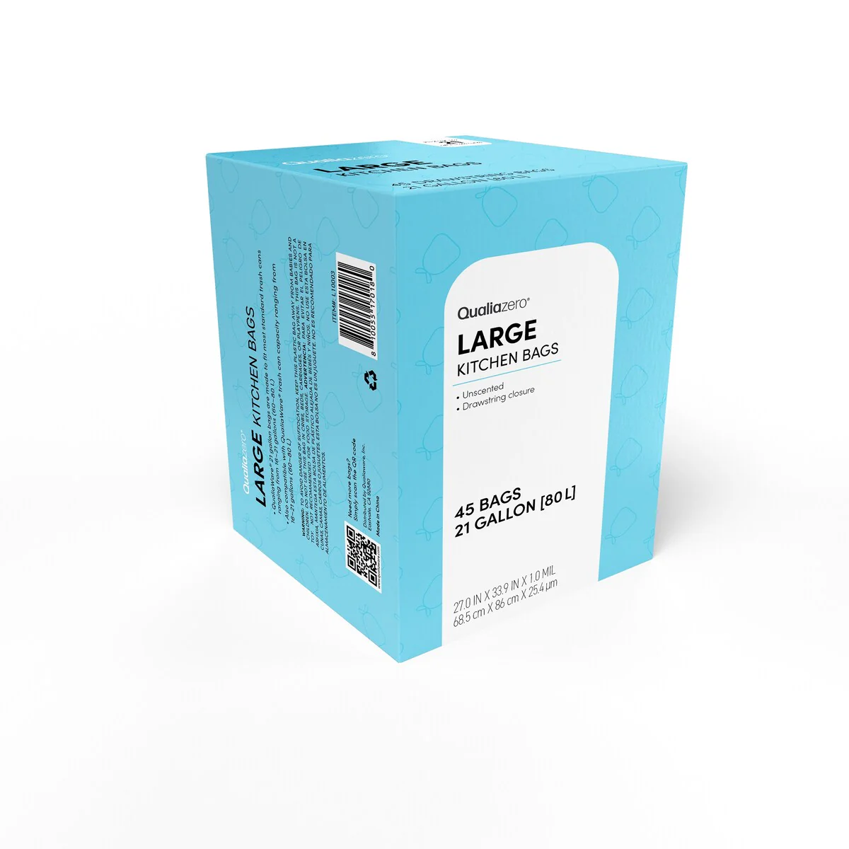 Qualiazero 21 Gallon Drawstring Trash Bag - 45 Bags - Scented or unscented