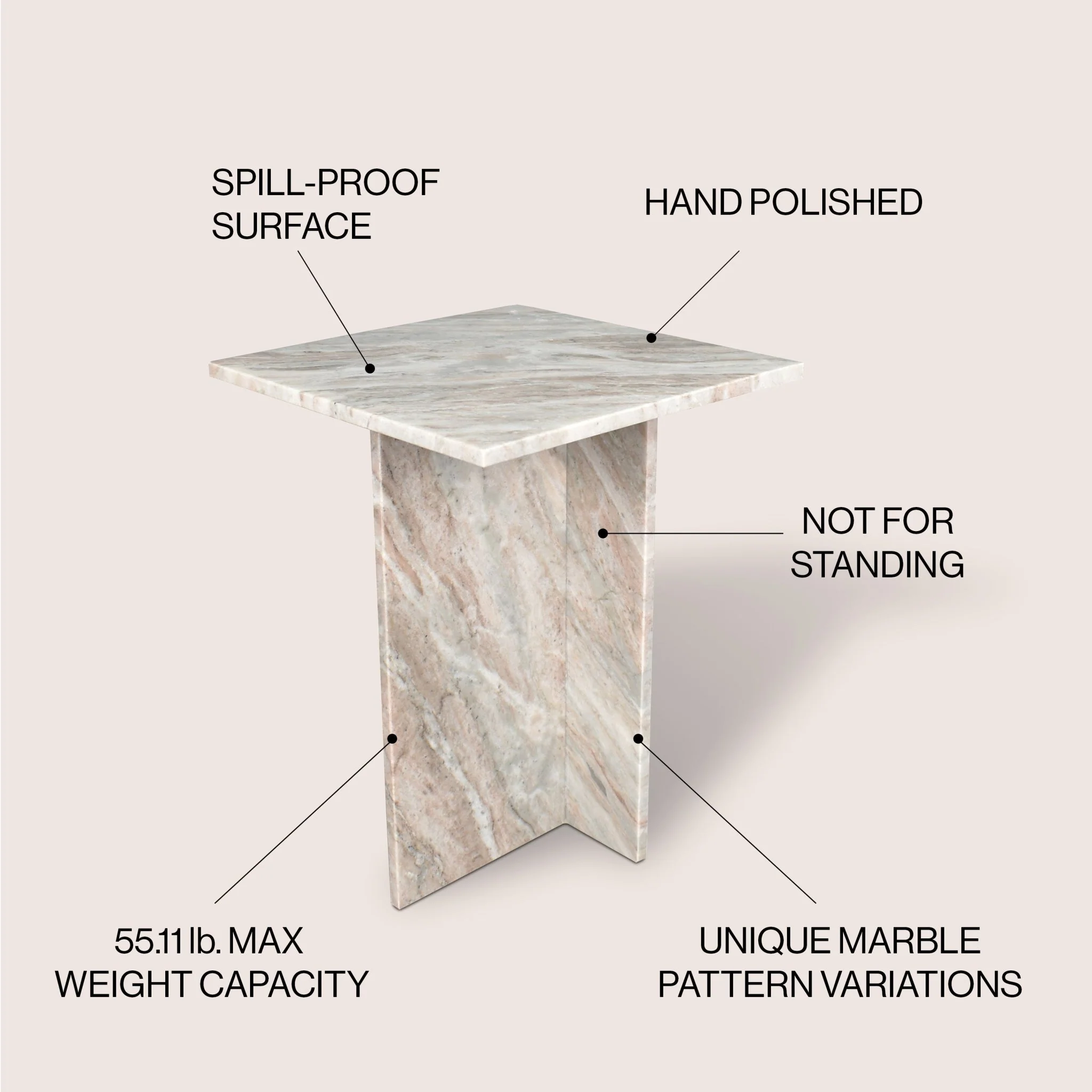 Cecil Contemporary Natural Marble Handmade T-Shaped End Table