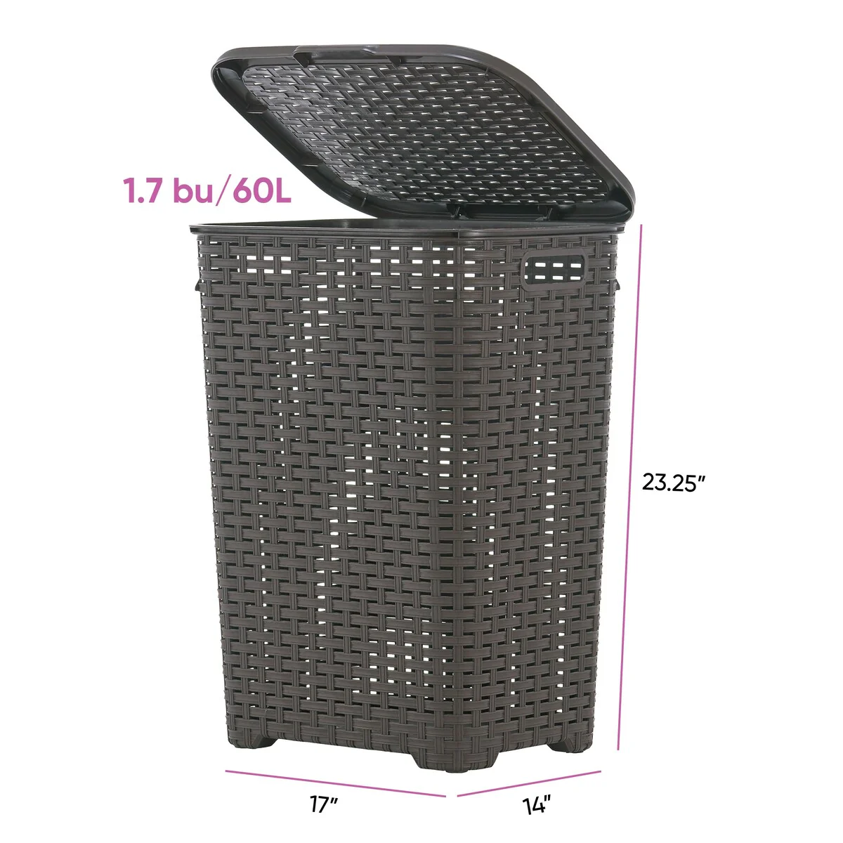 Superio Plastic Wicker Laundry Hamper with Lid Large Capacity - Capacity: 60l