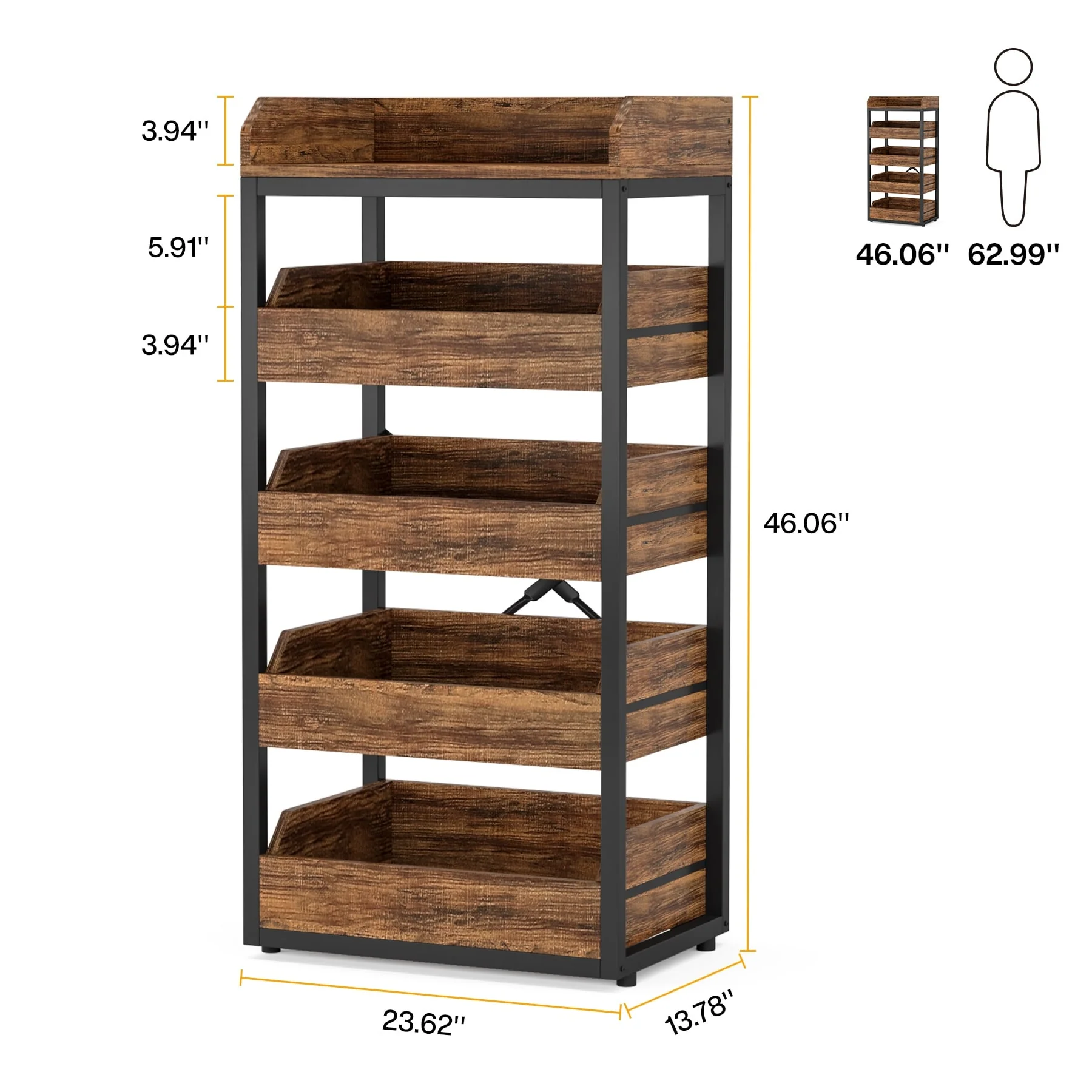 23.6'' W Fruit and Vegetable Wood Storage Rack, 5-Tier Pull-Out Snack Stand Fruit Basket Stand