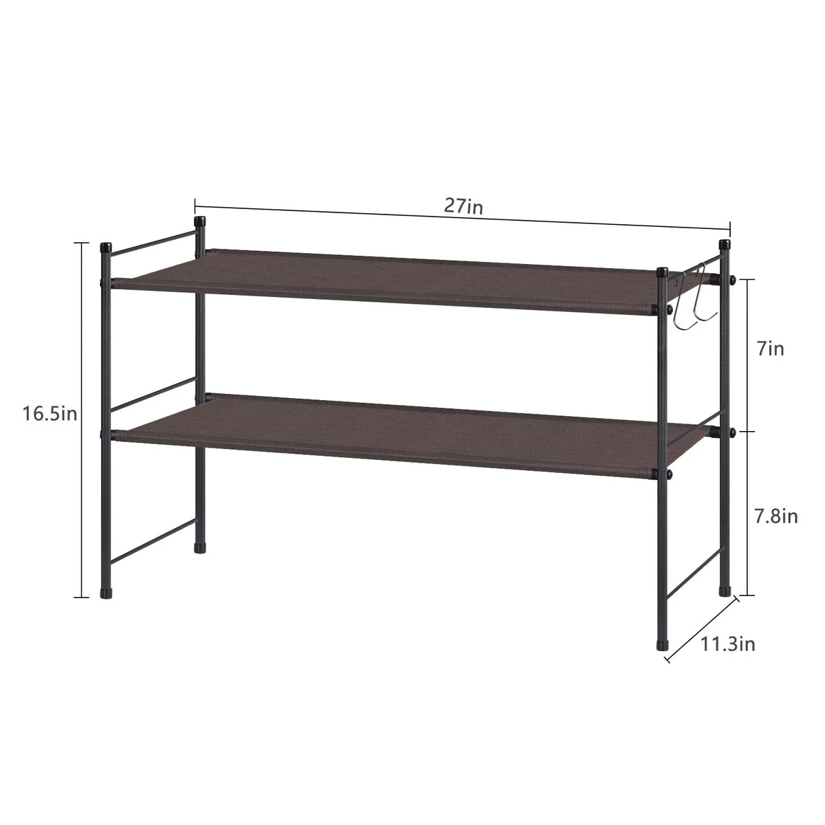 Freestanding Sturdy Fabric Shoe Rack Organizer with 2 Metal Hooks, Bronze