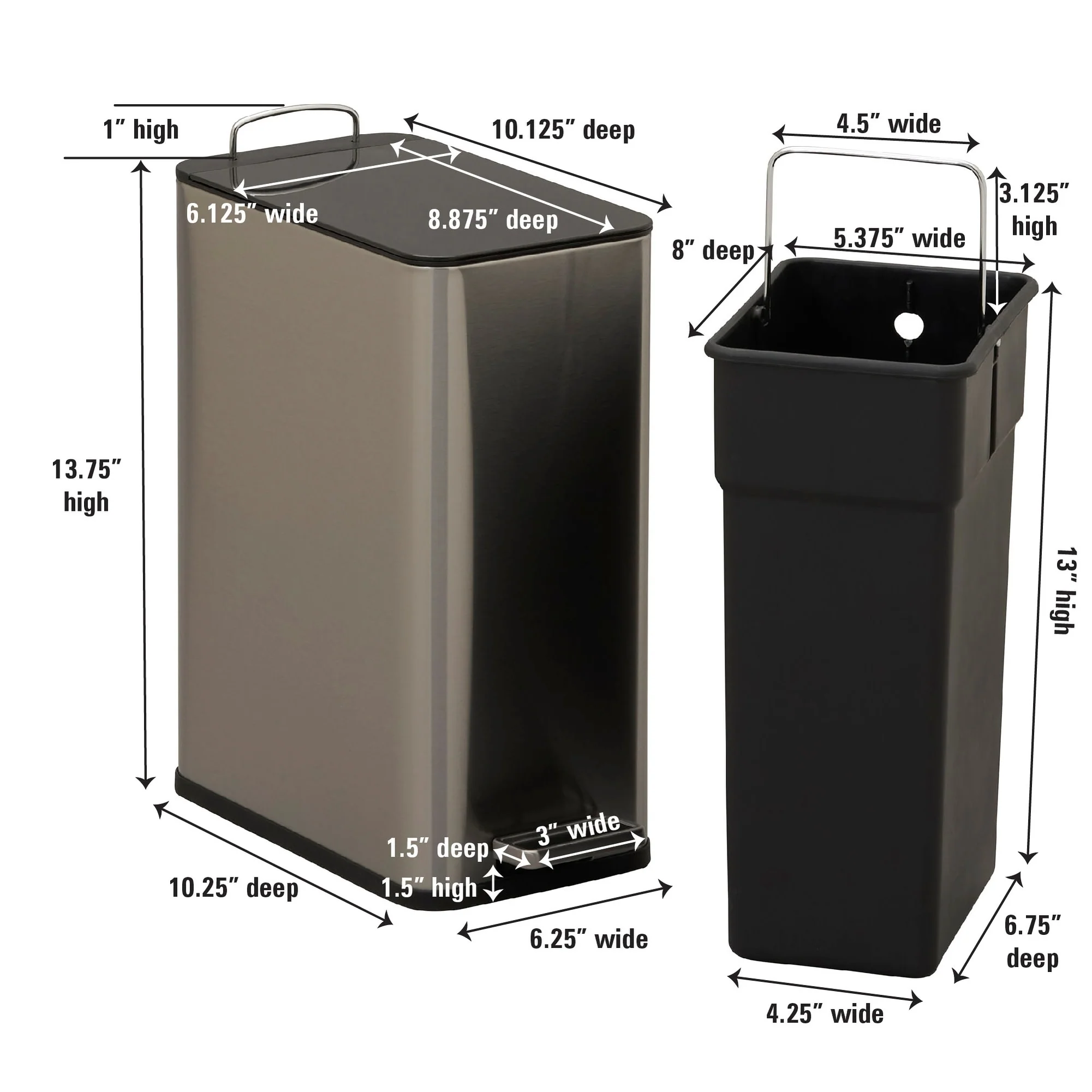 Household Essentials Stainless Steel Slim Trash Can