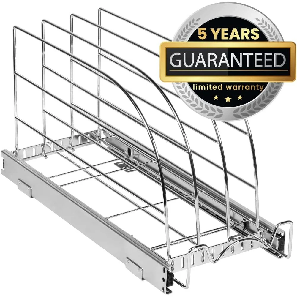 Hold N Storage Pull Out Bakeware Organizer 8.5” W x 21” L x 10.63” H Heavy Duty, Chrome