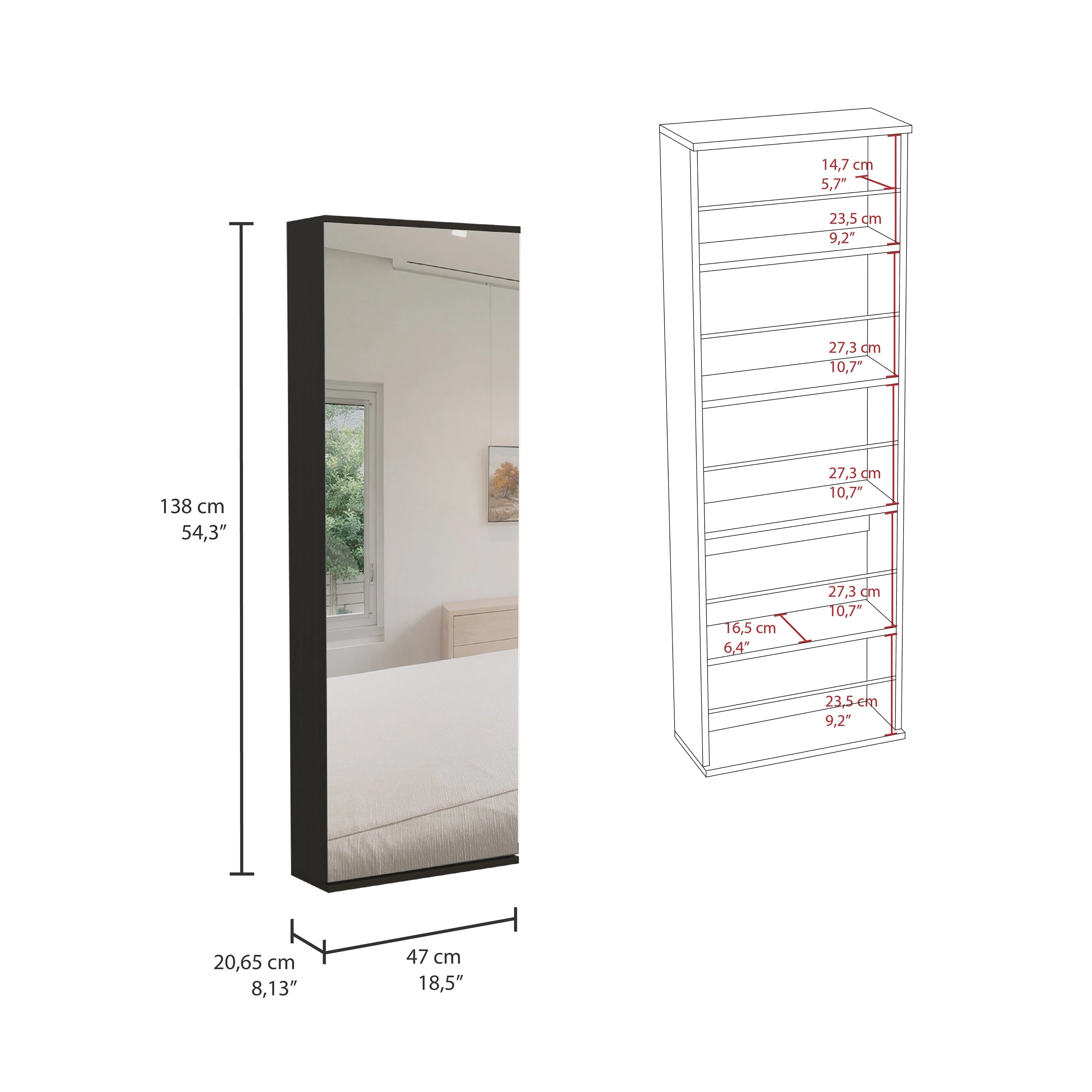 Leto Wall Mounted Shoe Rack With Mirror - N/A
