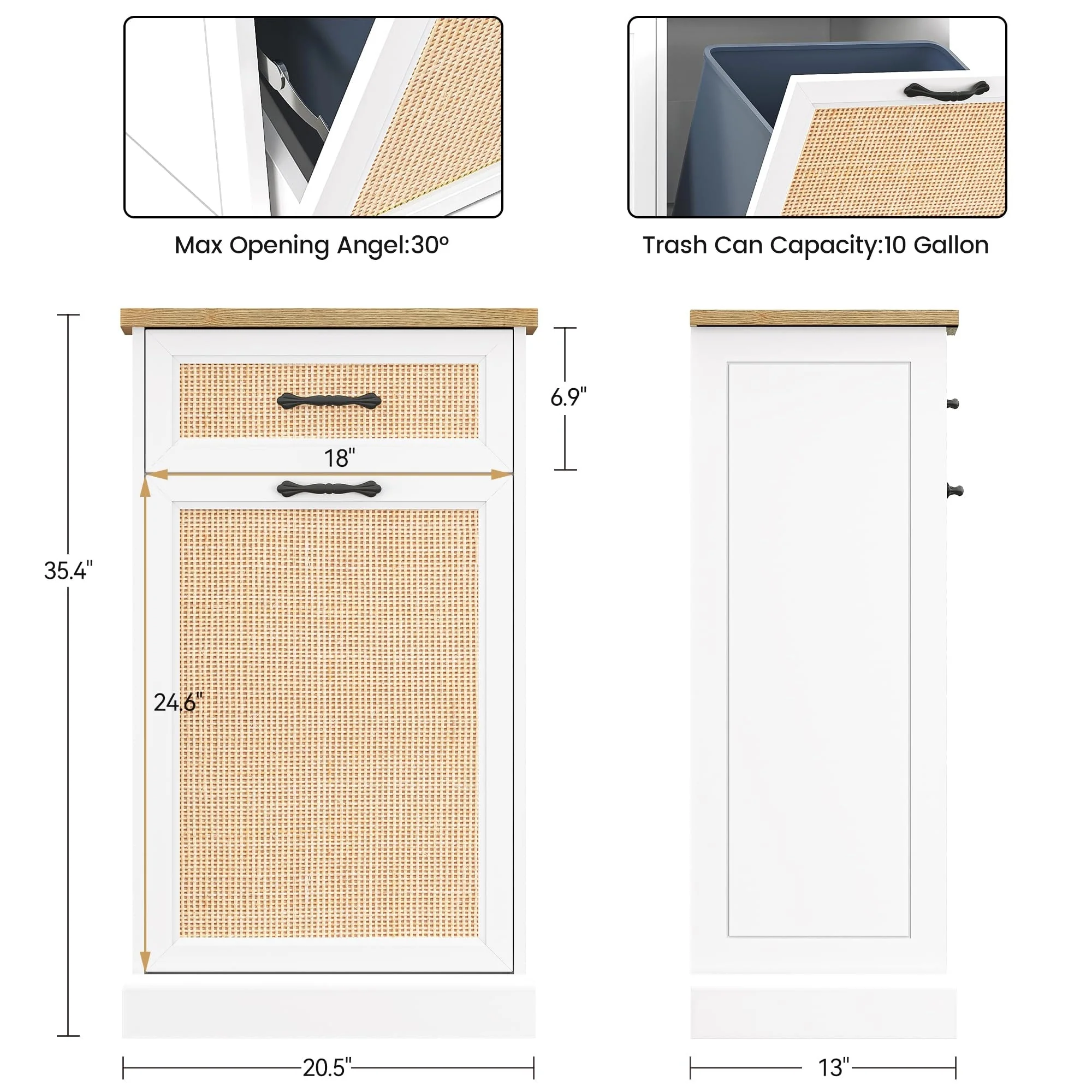 Rattarn Kitchen Tilt Out Trash Can Cabinet with Drawer