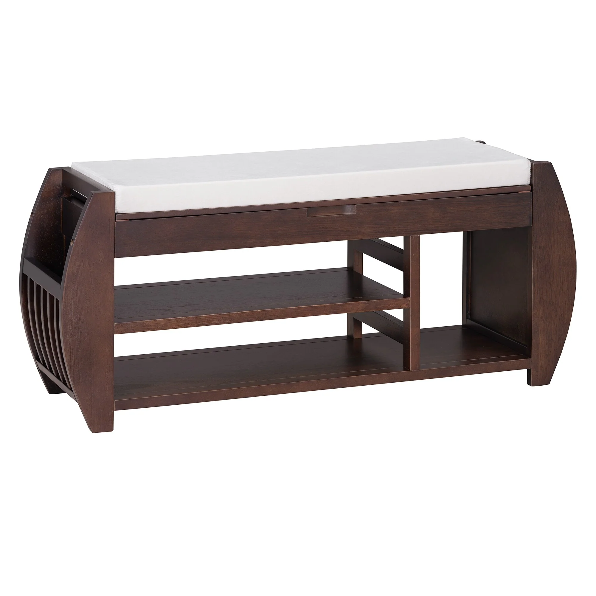 Multifunctional Storage Bench with Cushion and Curved Side Panel for Entrance and Living Room