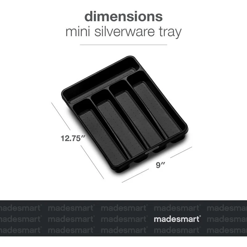 Mini 5-Compartment Plastic Silverware Tray for Drawer Organizer,Carbon