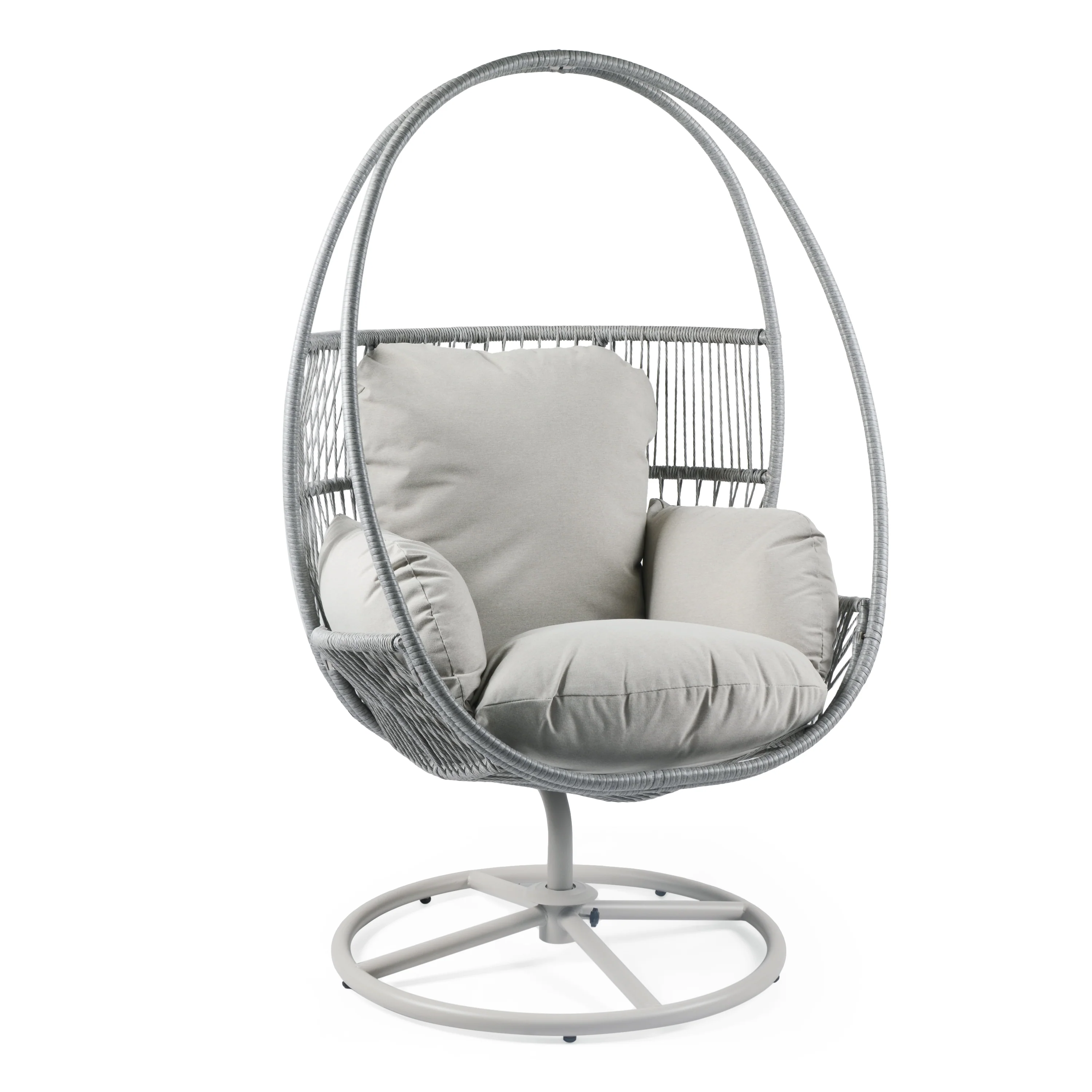 Outdoor Wicker Swivel Lounge Chair with Cushions and Sturdy Iron Base