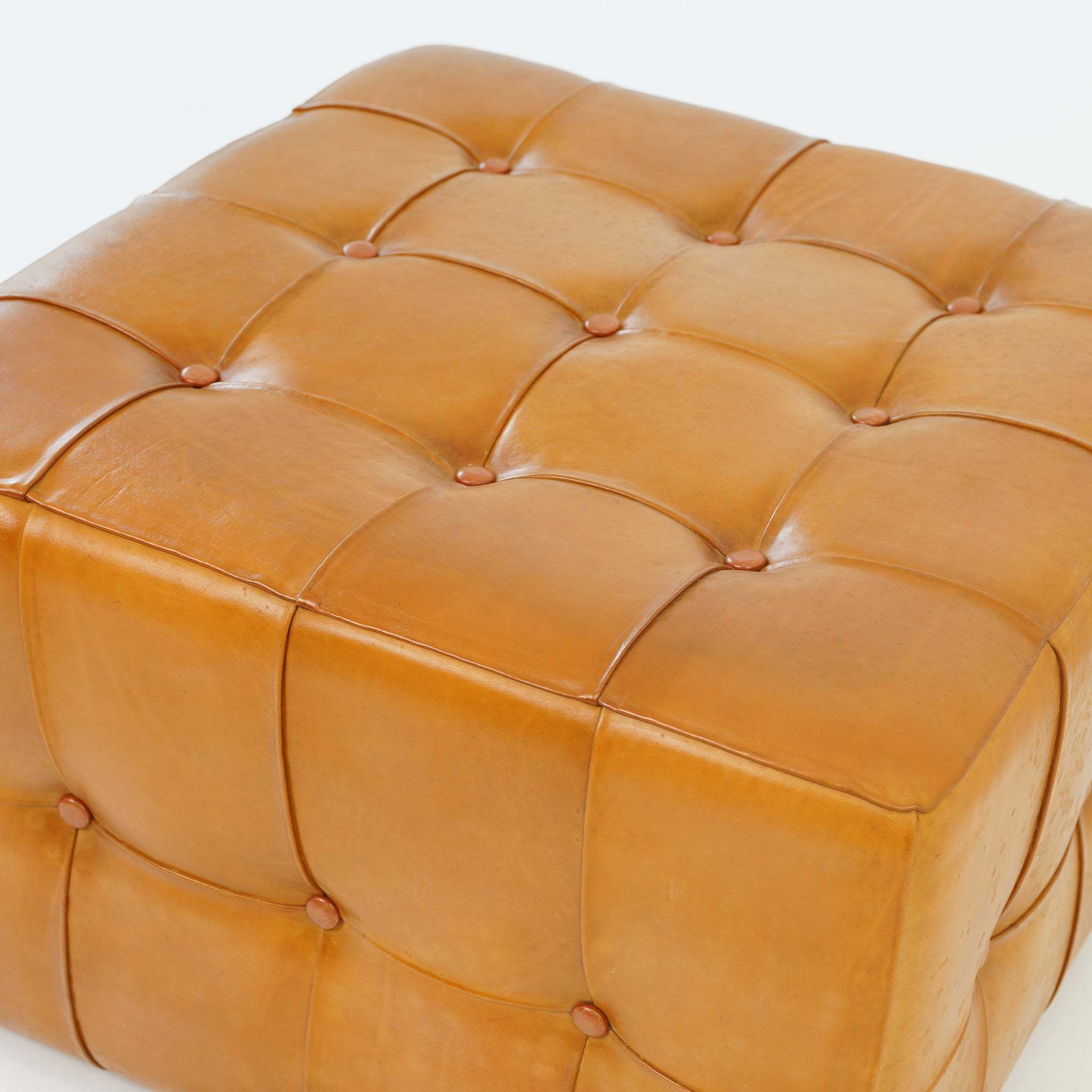 Benjiro Square Tan Leather Ottoman