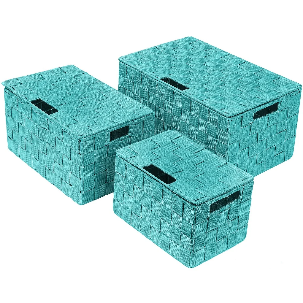 Weave Stackable Basket Set, 3 Pieces - Aqua