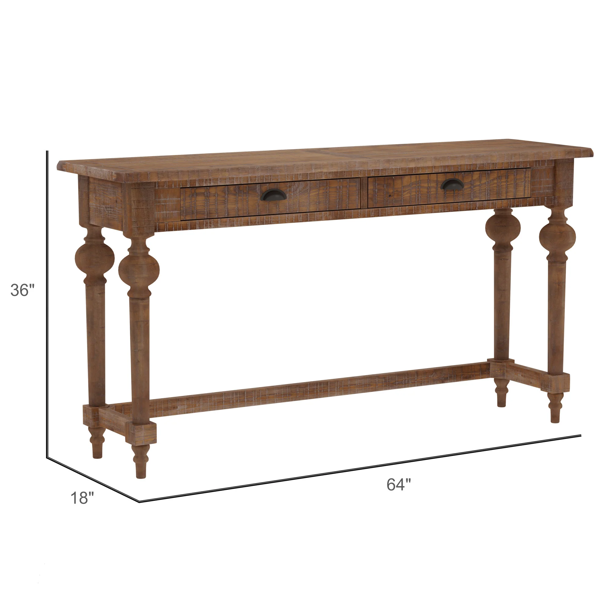 4-Piece Console Table with 3 Stools, 2 Drawers and Turned Legs