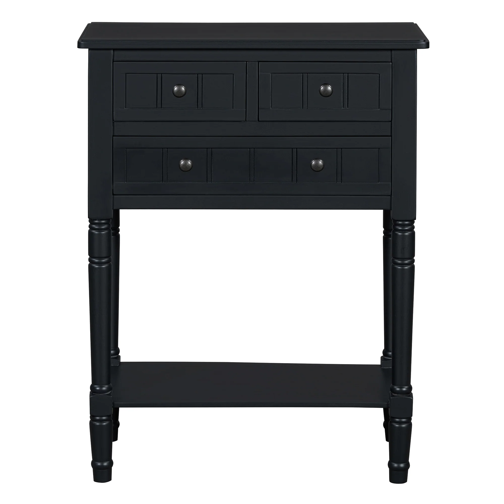 Conquest Narrow Console Table with 3 Drawers and Bottom Shelf