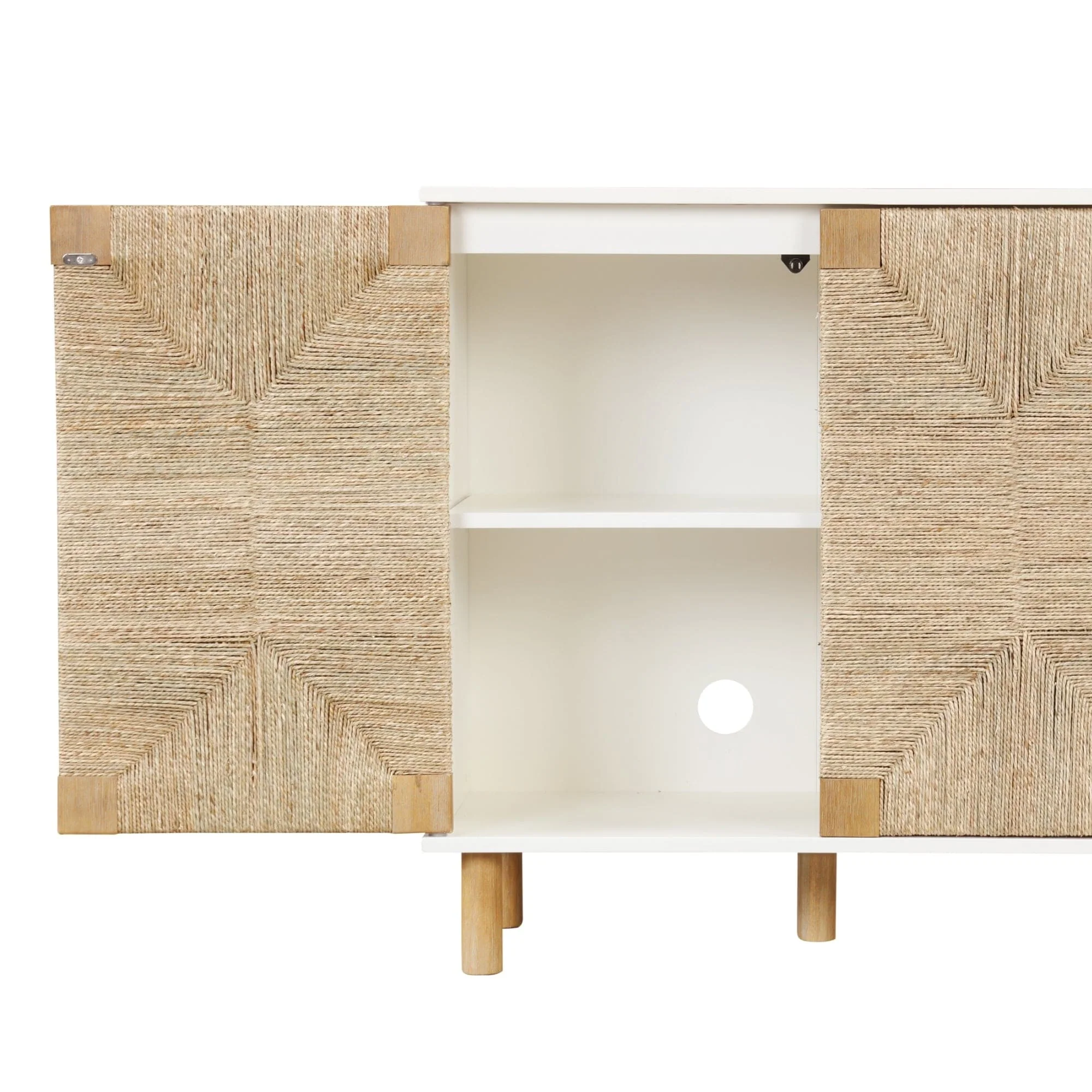 Nathan James Beacon Wood Accent Cabinet with Seagrass Doors and Adjustable Shelf
