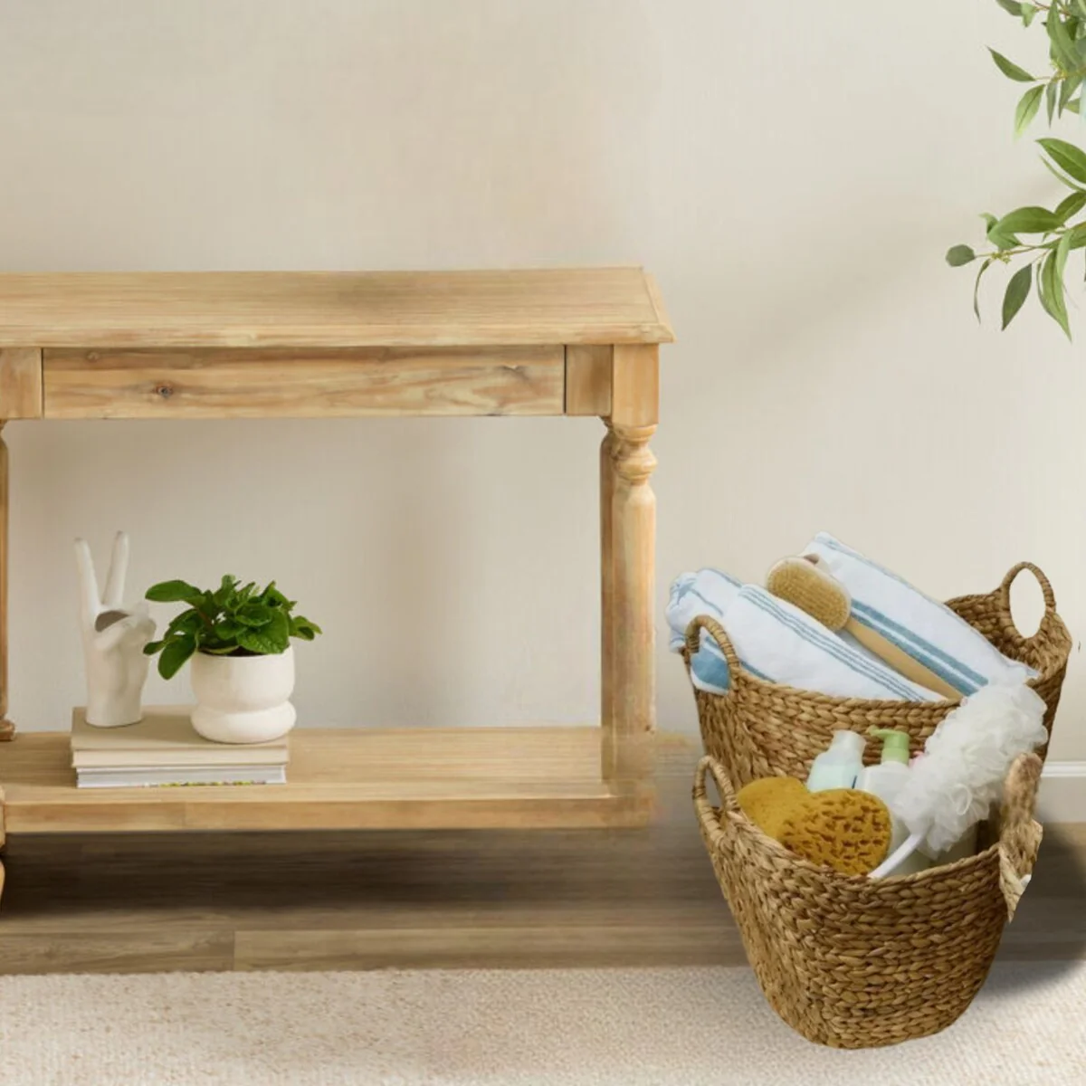 Elements Set of 5 Natural Tapered Water Hyacinth Baskets - 20.5