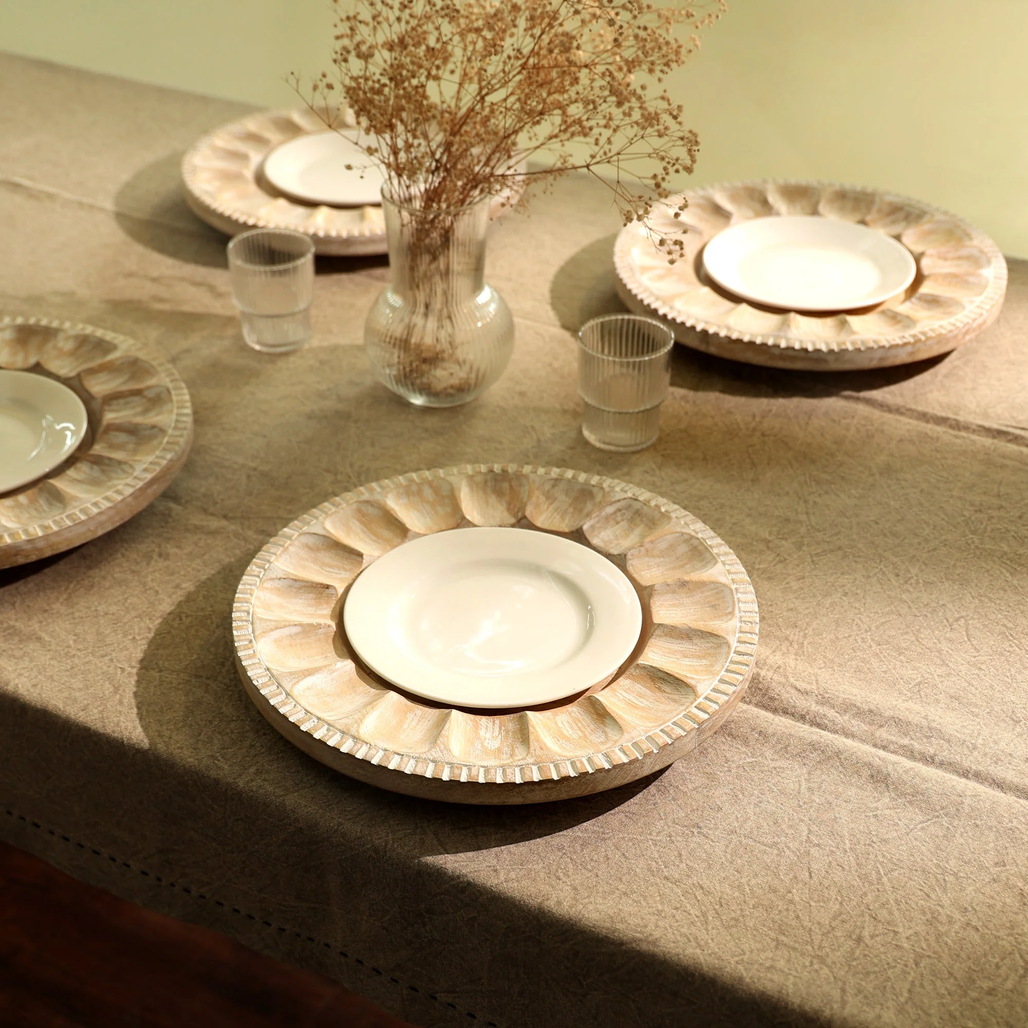 Whitewashed Petal Handcrafted 13 Wood Charger Plate