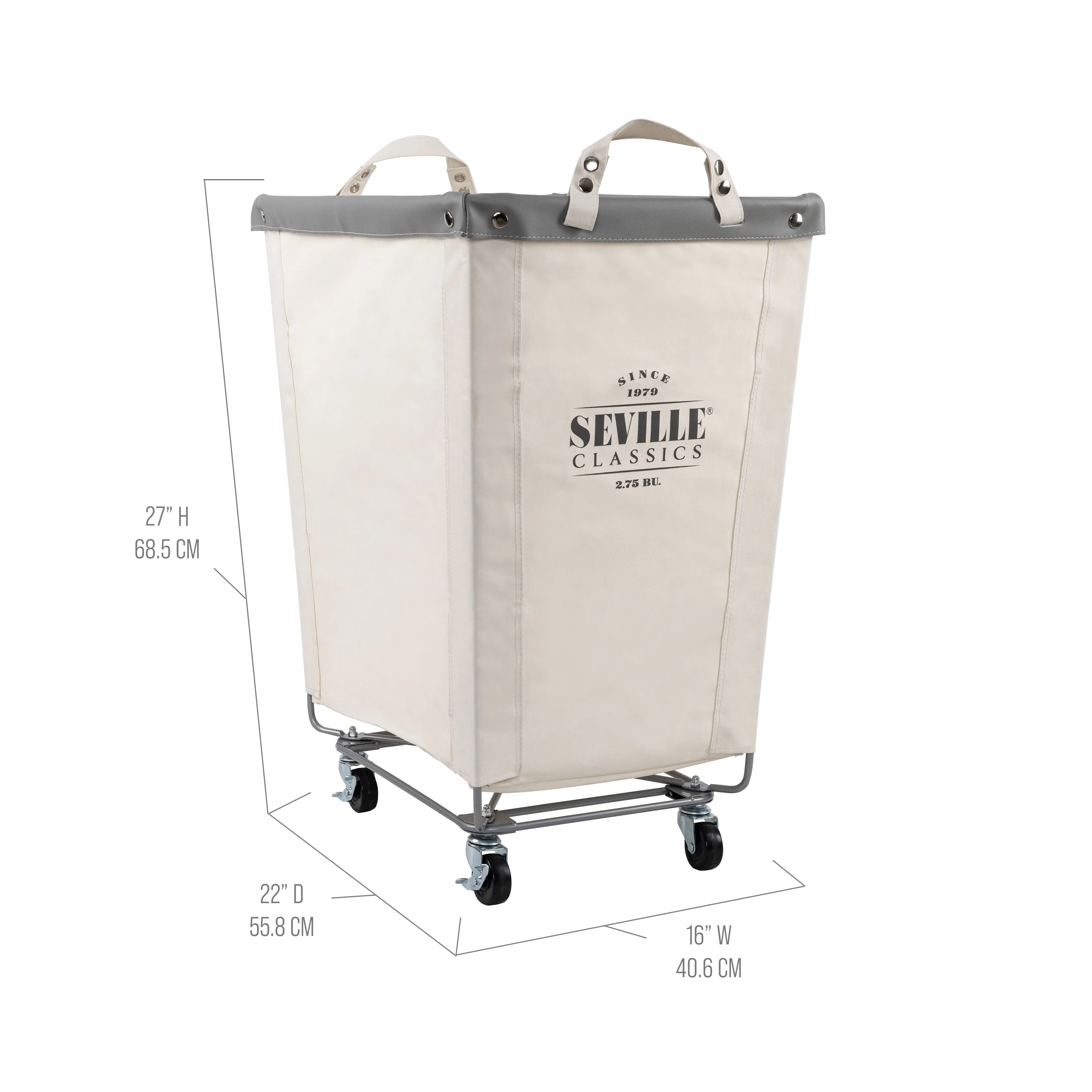 Seville Classics Commercial Grade Heavy-Duty Extra Large Canvas Laundry Basket Hamper with Wheels, 22