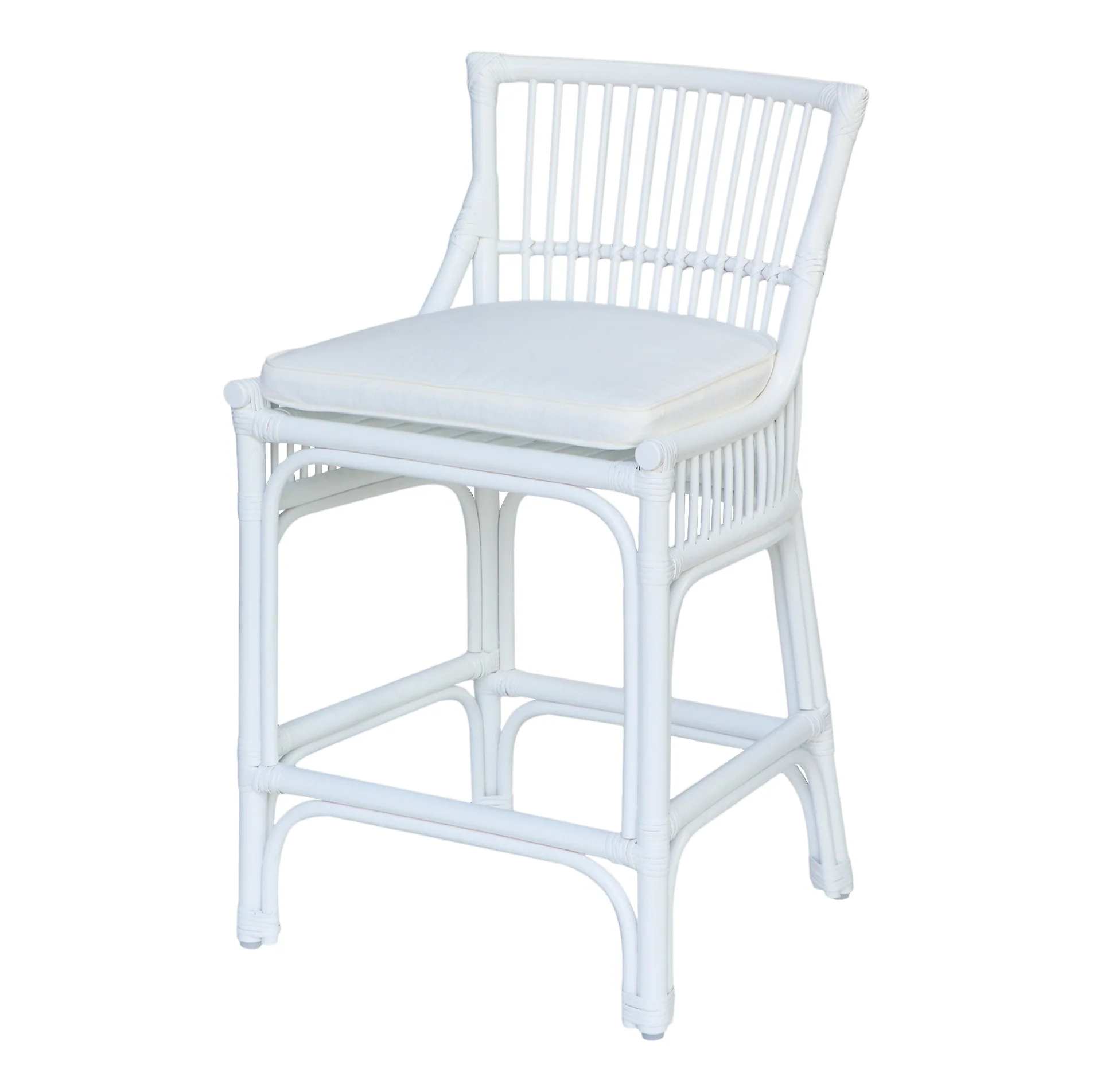 Rattan Slat Back Counter Stool White